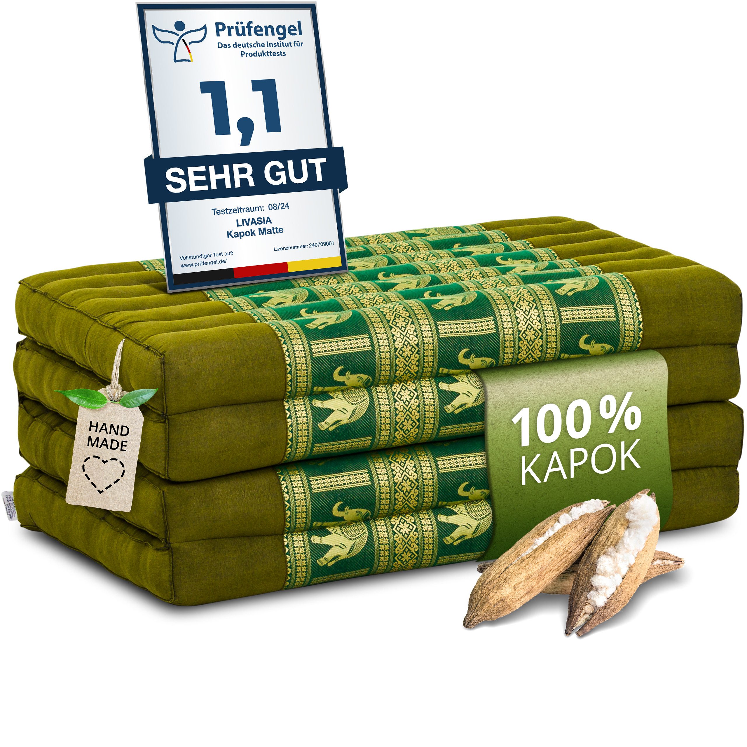 Klappmatratze Klappmatratze 80 cm (Deluxe) vegan und handgefertigt, 200x80x8cm, livasia, 8 cm hoch, Kapok