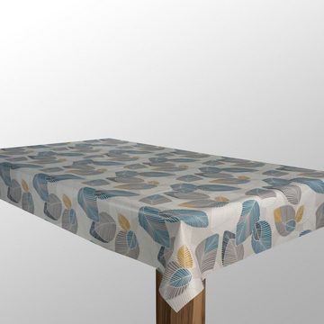 laro Tischdecke Wachstuch-Tischdecken Blätter Blau Grau Gelb Weiß rechteckig