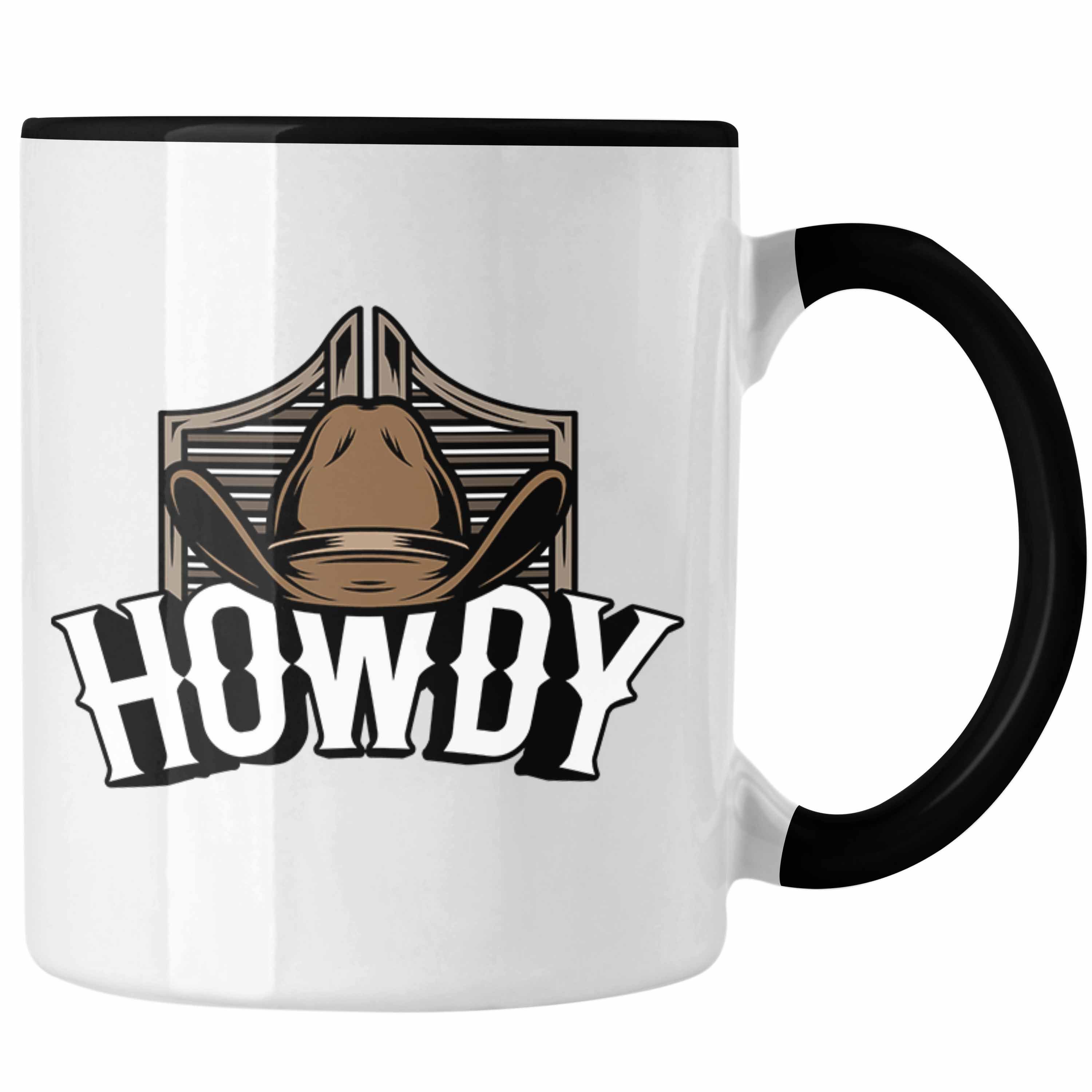 Trendation Tasse Lustige Tasse für Line Dance Fans Howdy Cowboy Geschenkidee Schwarz