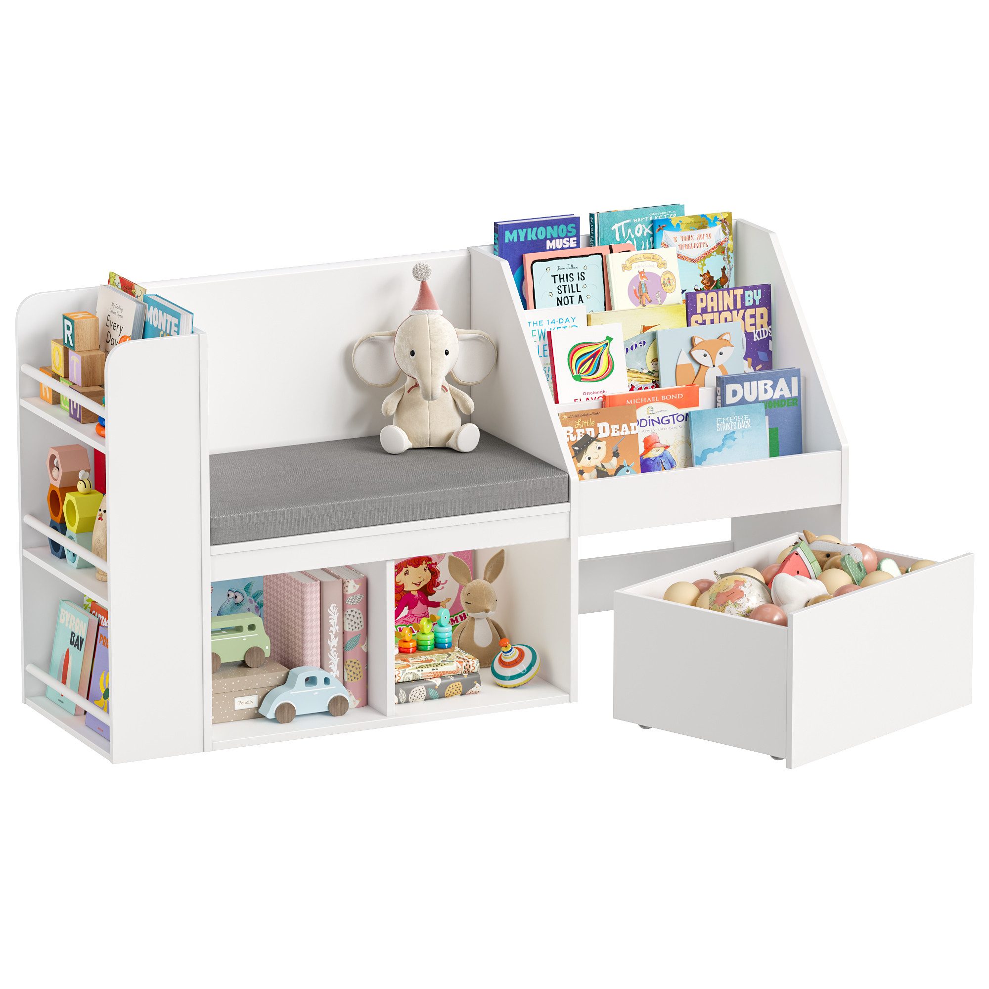 HOMECHO Spielzeugtruhe, Kinderregal, Bücherregal Kinder mit Boxen auf Rollen