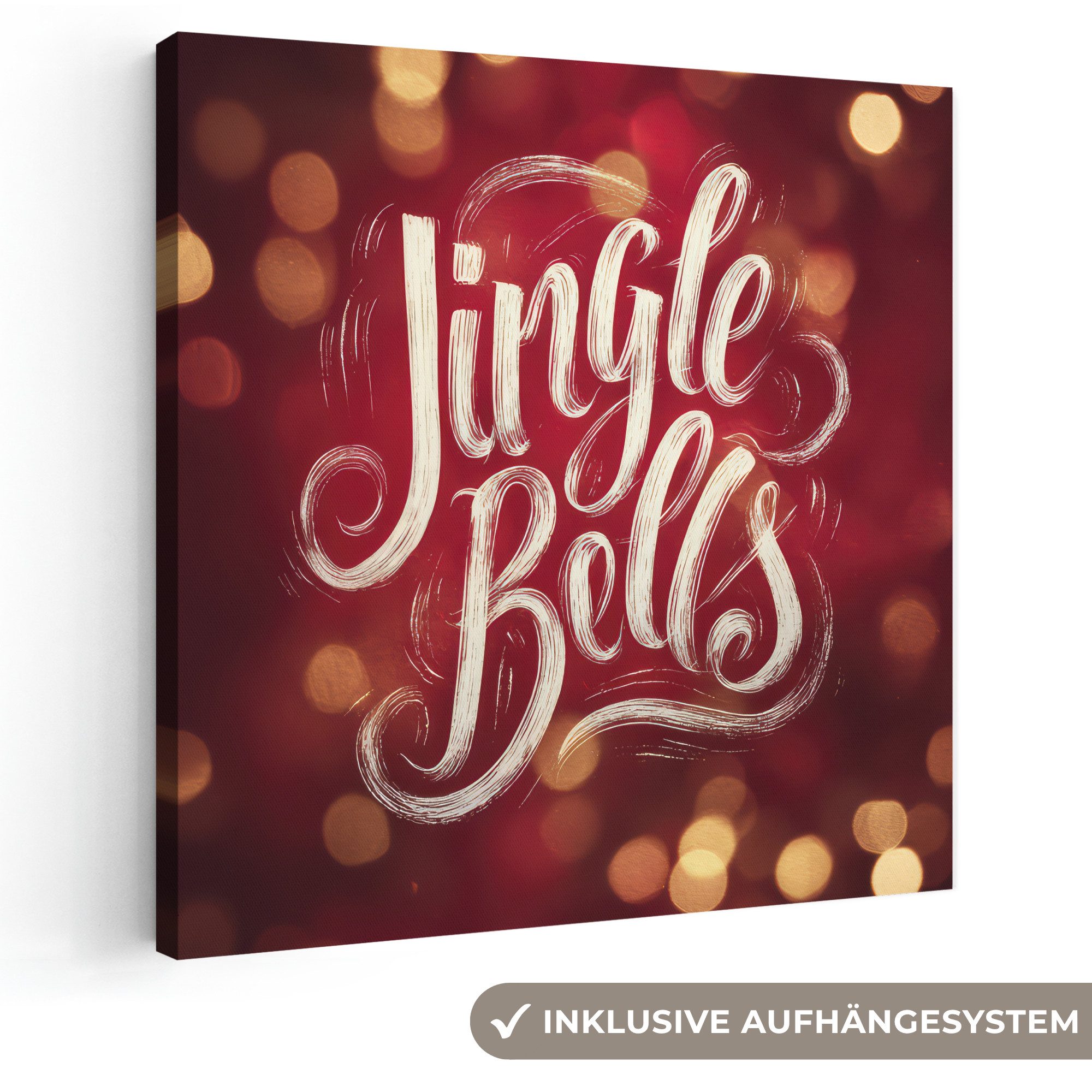 OneMillionCanvasses® Leinwandbild Jingle - Bells - Weihnachten - Rot, Fotodruck (1 St), Wandbild, Deko Schlafzimmer Wohnzimmer Flur 20x20 cm