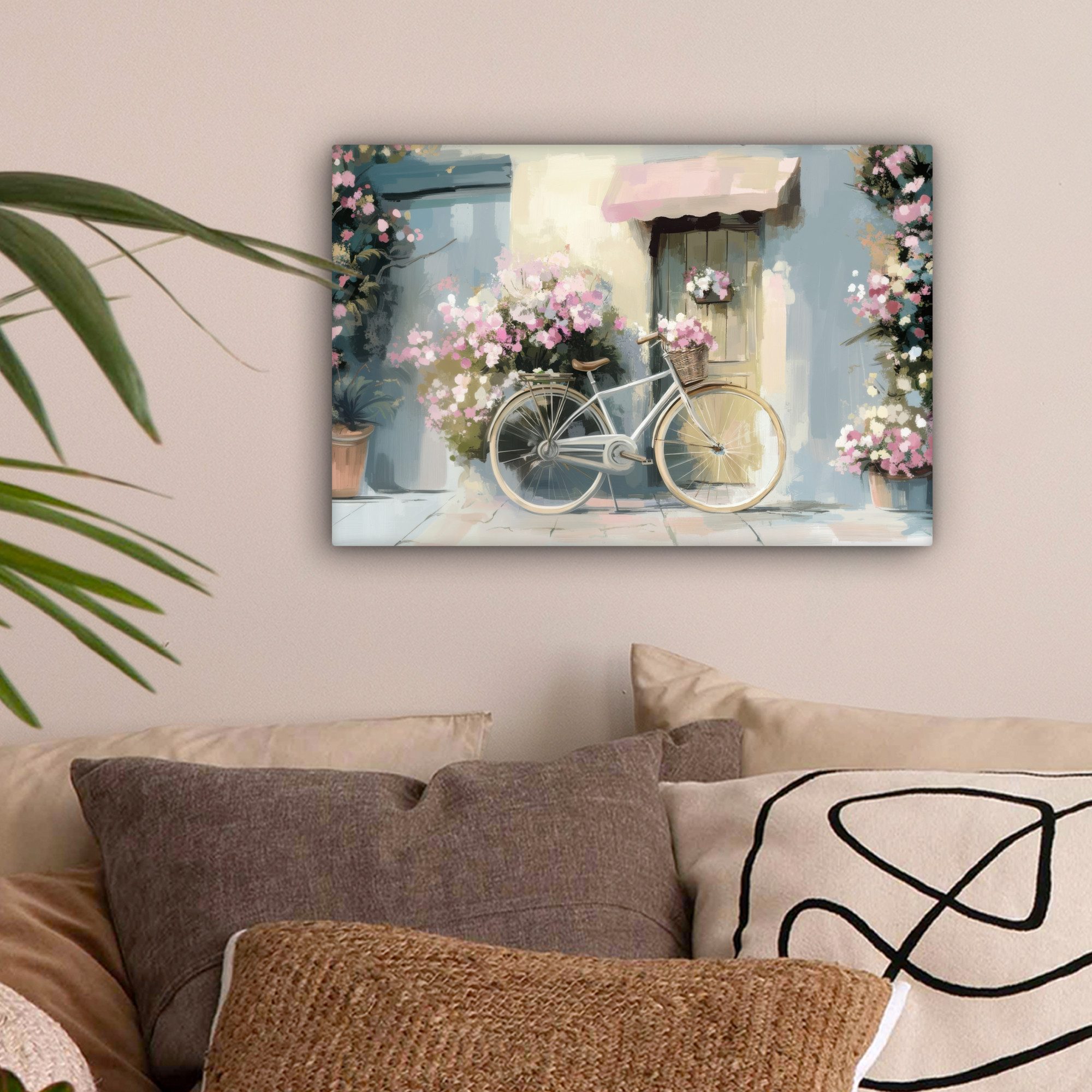 OneMillionCanvasses® Leinwandbild Fahrrad - Pastellfarben - Blumen, Fotodru günstig online kaufen