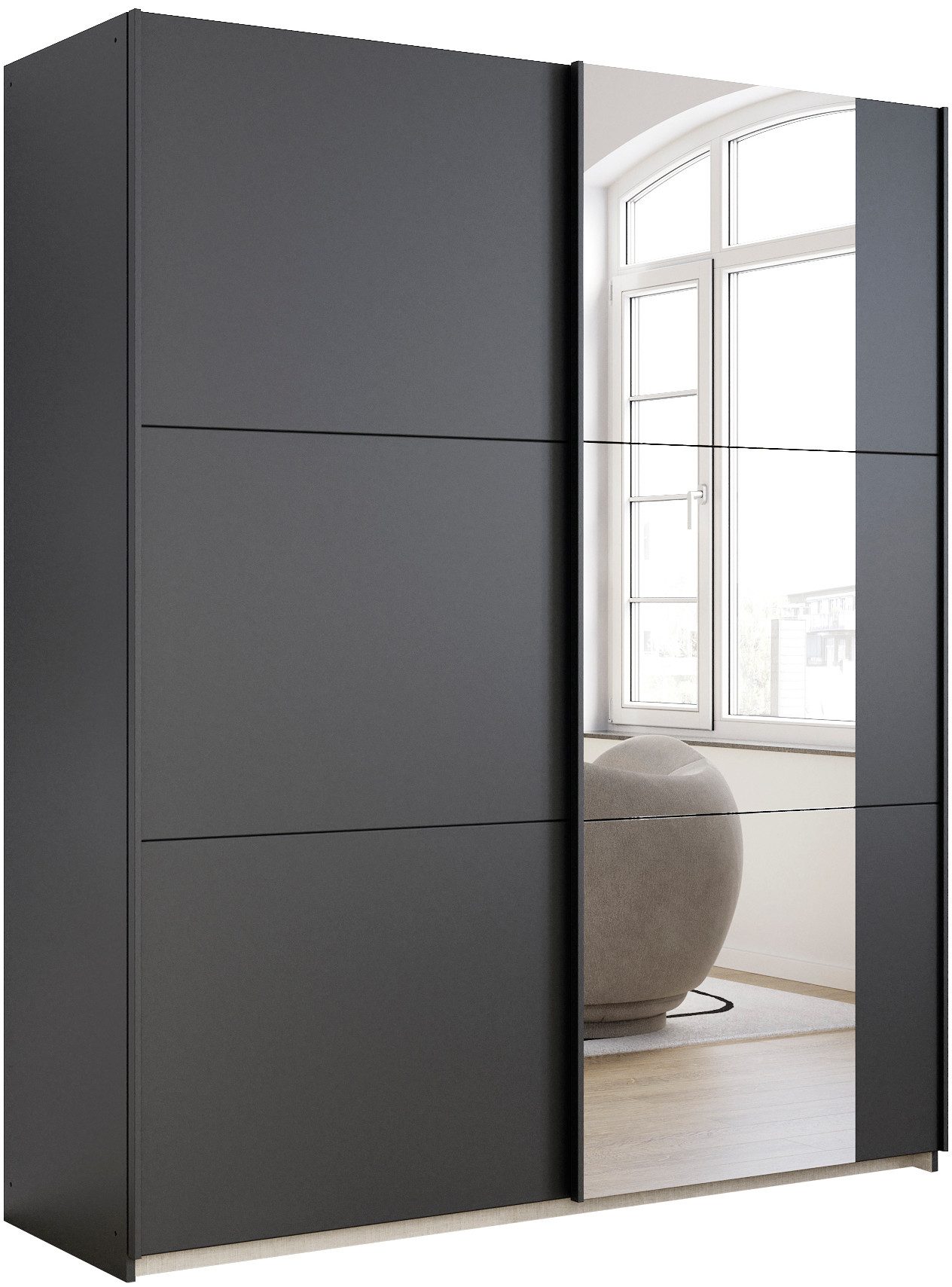 rauch Schwebetürenschrank Kleiderschrank Drehtürenschrank Schrank Garderobe KRONACH (in 3 Ausstattungen BASIC/CLASSIC/PREMIUM, Breiten 131/175/218/261 cm) optional ohne, mit 1 oder 2 Spiegel, viel Stauraum MADE IN GERMANY