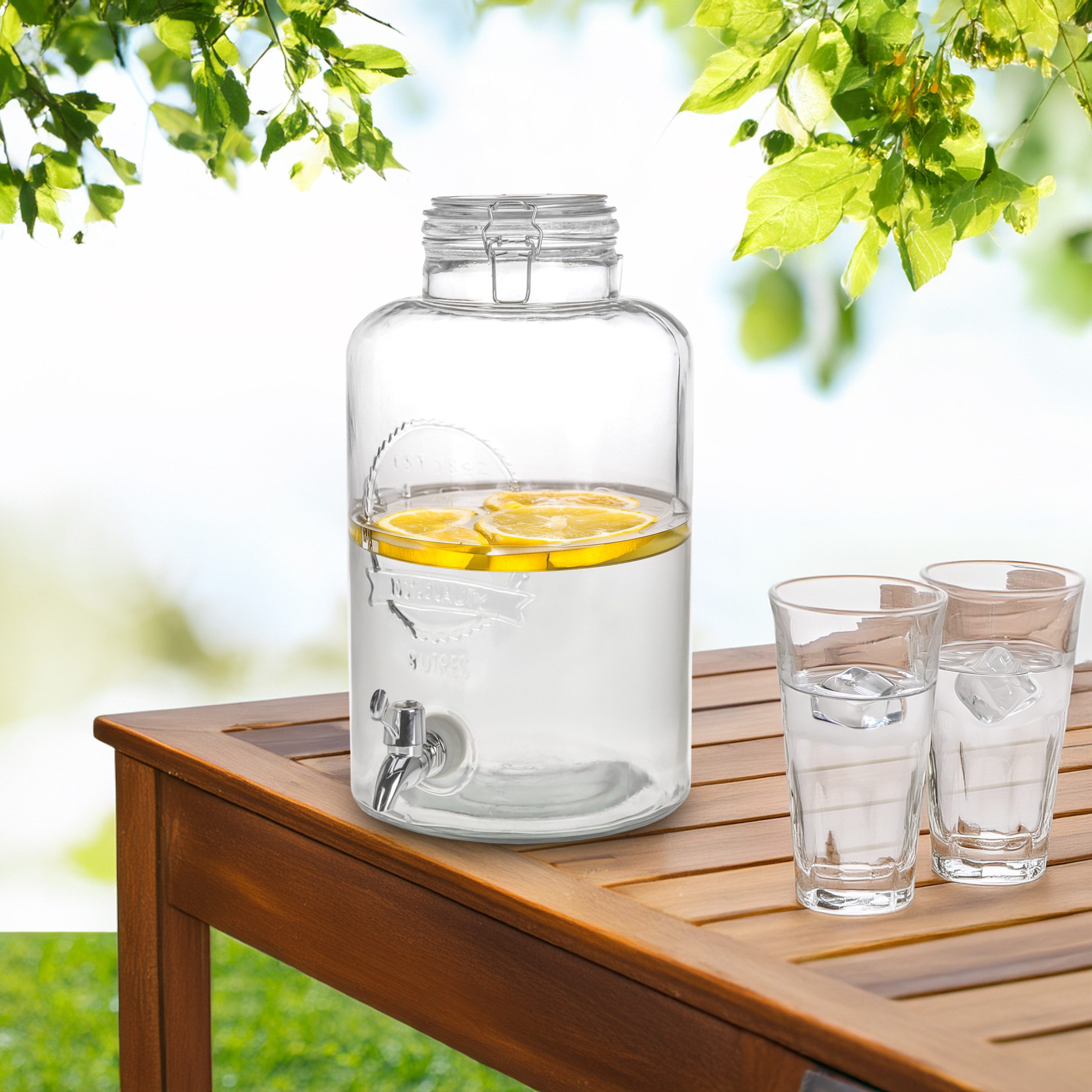 Spetebo Getränkespender Getränke Spender mit Zapfhahn, Glas Wasserspender mit Bügel Verschluss