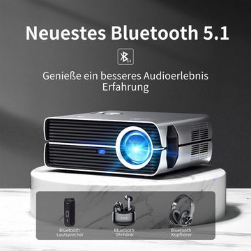 Asakuki Native 1080P Full-HD WiFi Projektor, Bluetooth 5.1, 450-ANSI-Lumen Portabler Projektor (9800 lm, 12000:1, 1920 x 1080 px)