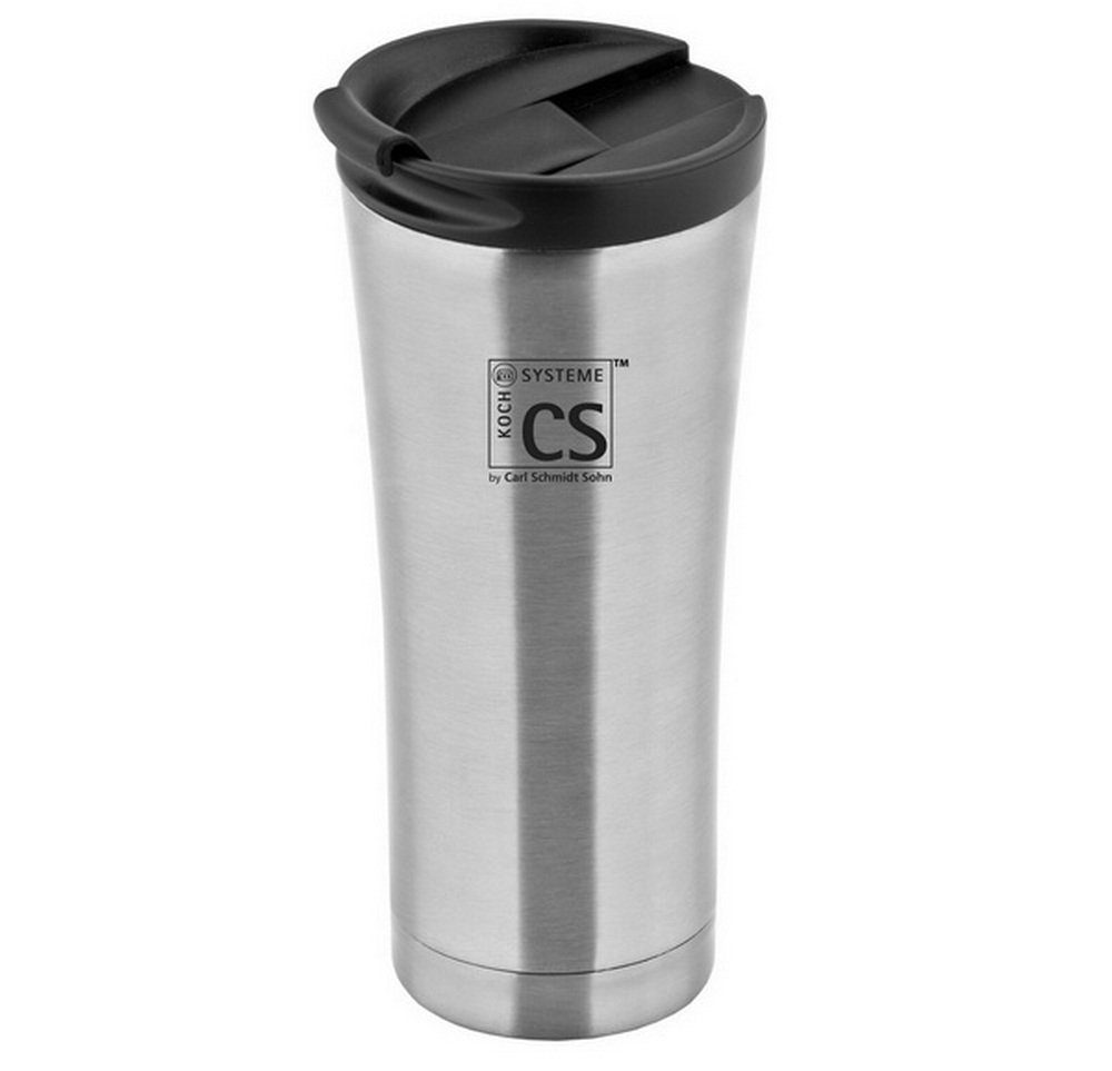 Carl Schmidt Sohn Coffee-to-go-Becher 500 ml Isolierbecher BRILON Thermobecher, Einfacher Einhand-Click-Verschluss - leichte Reinigung: Spülmaschinengeeignet Silber
