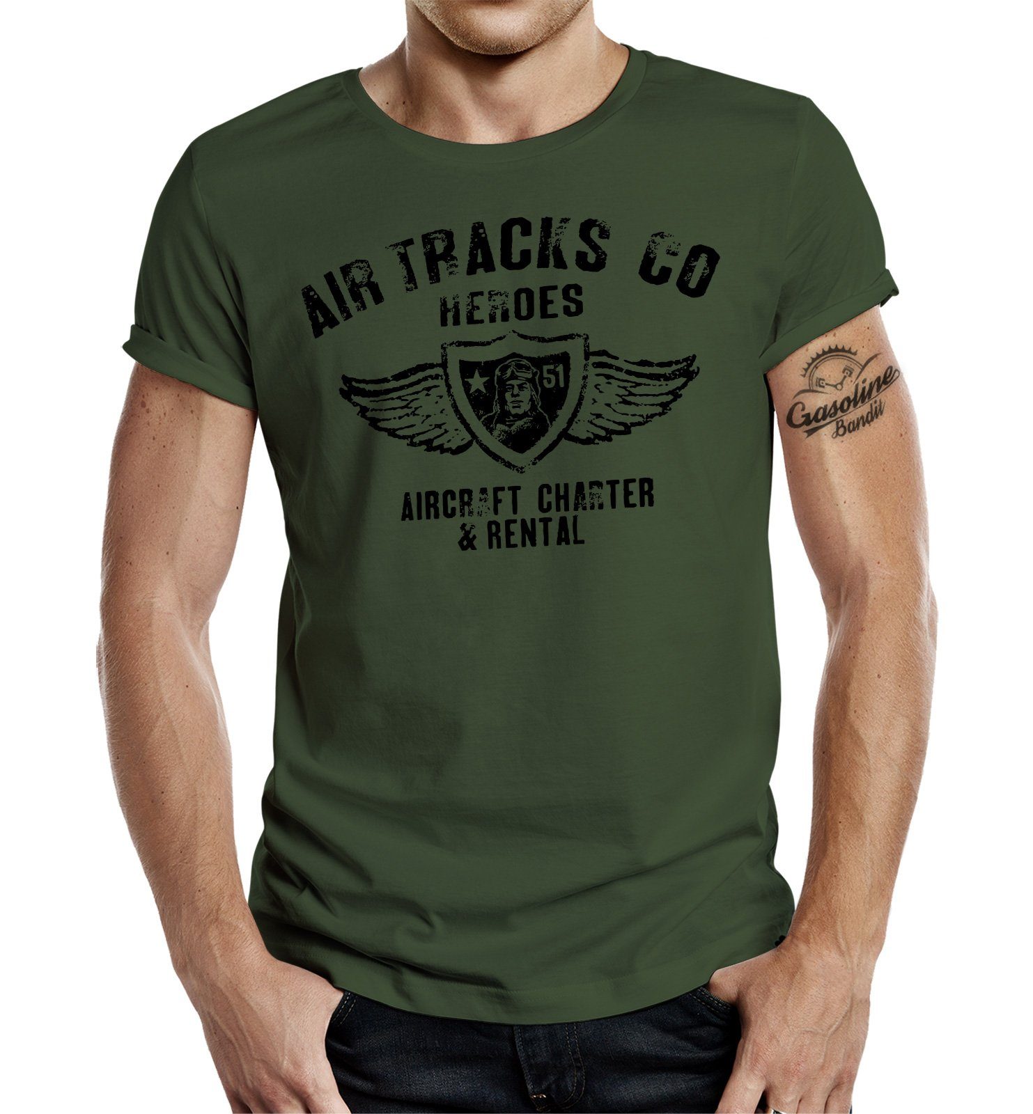 GASOLINE BANDIT® T-Shirt für Airborne Racing US-Airforce Fans: Air Tracks Heroes