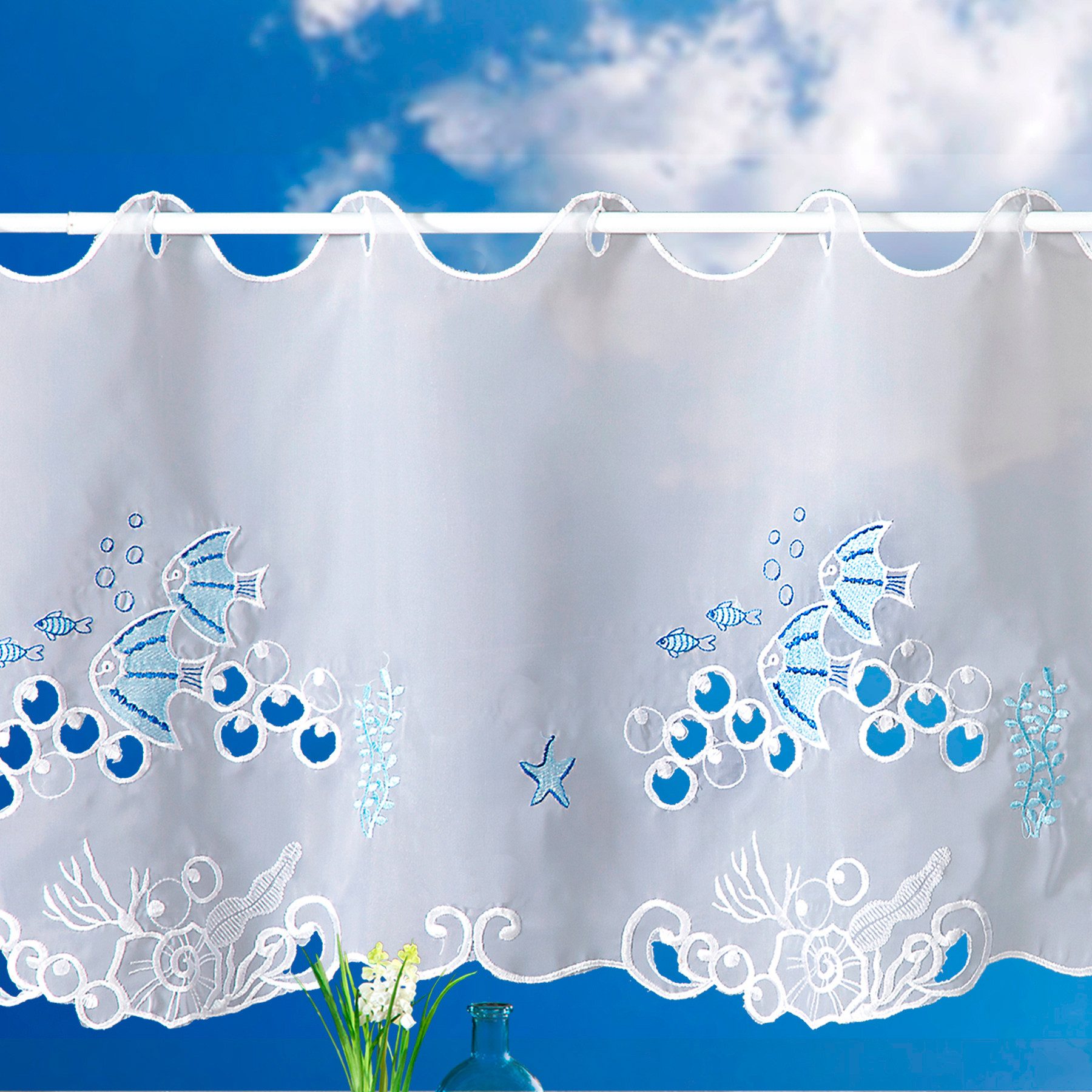 heimtexland Scheibengardine Badezimmer Deko Gardine maritim bestickt 45x112 günstig online kaufen