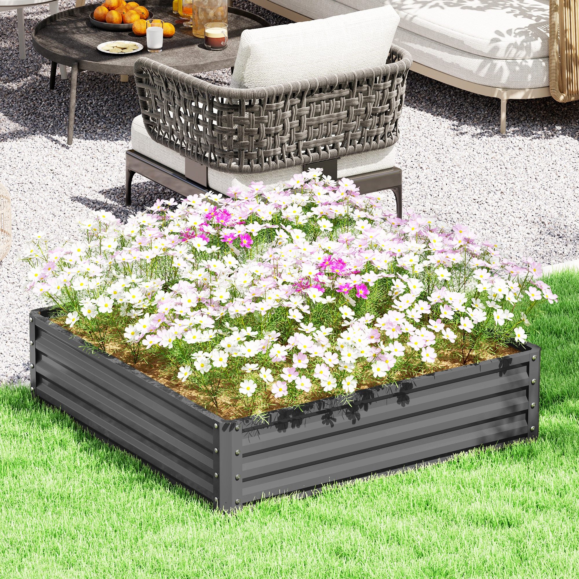 Outsunny Hochbeet mit Stahlgehäuse (Blumenkasten, 1 günstig online kaufen