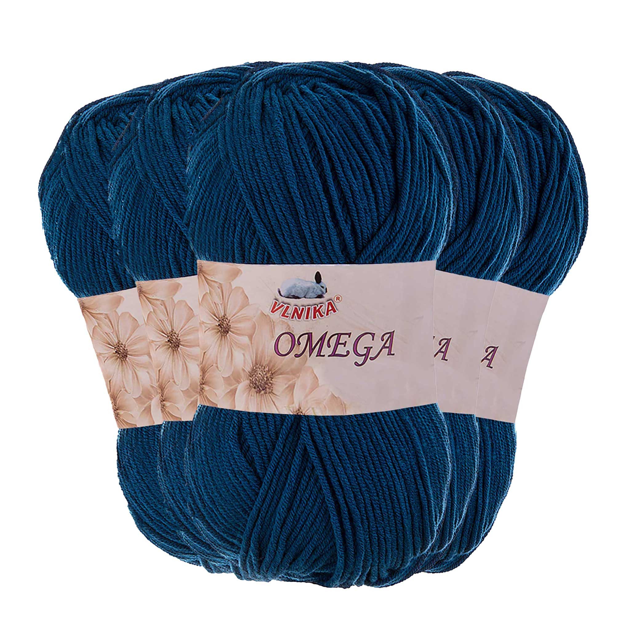 maDDma 5x100g Strickgarn Omega uni Häkelgarn Acrylwolle Klassikgarn Wolle Häkelwolle, 1200 m (Sparpaket), stahlblau