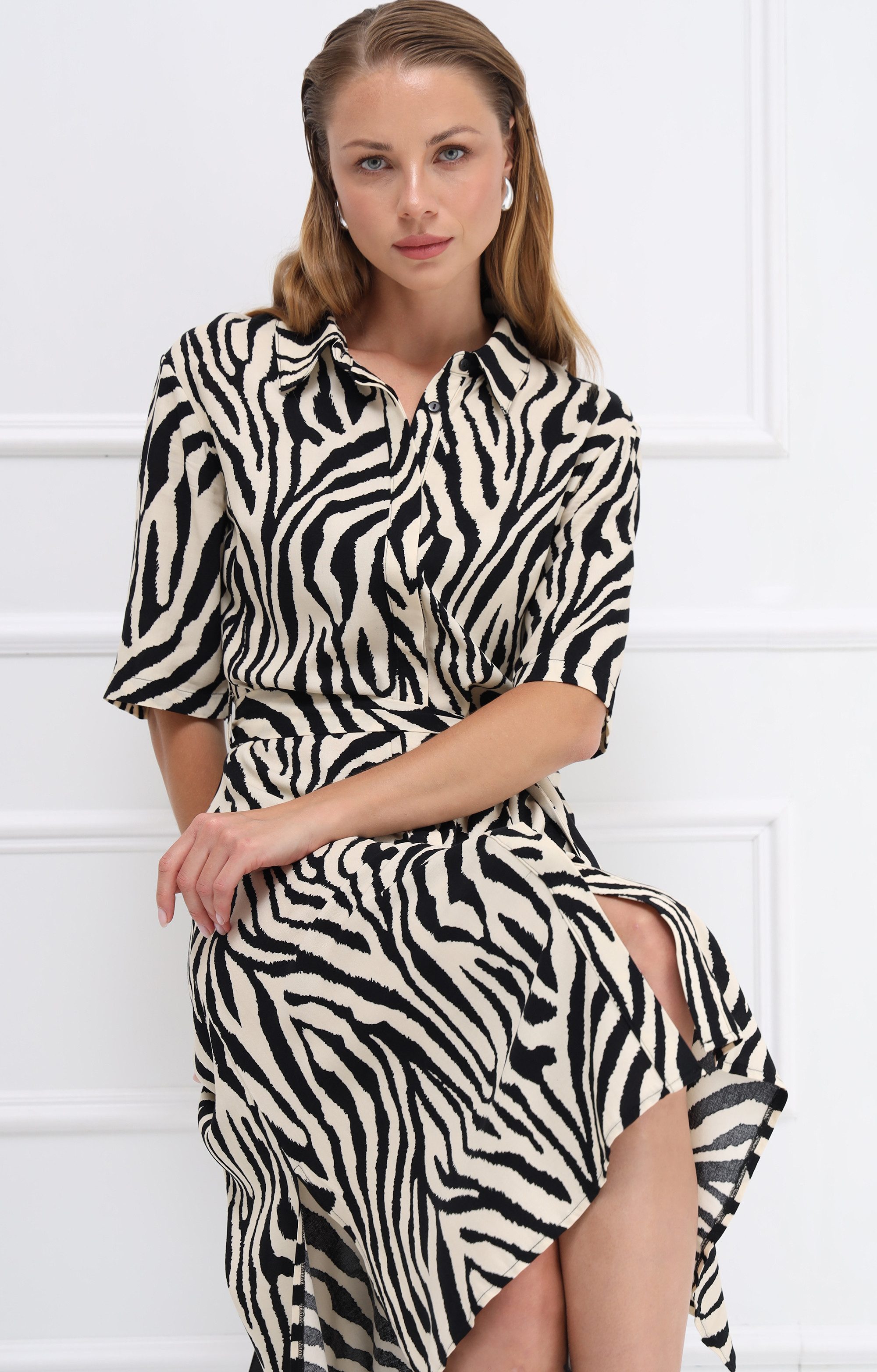 Passioni Hemdblusenkleid mit Zebra-Print günstig online kaufen