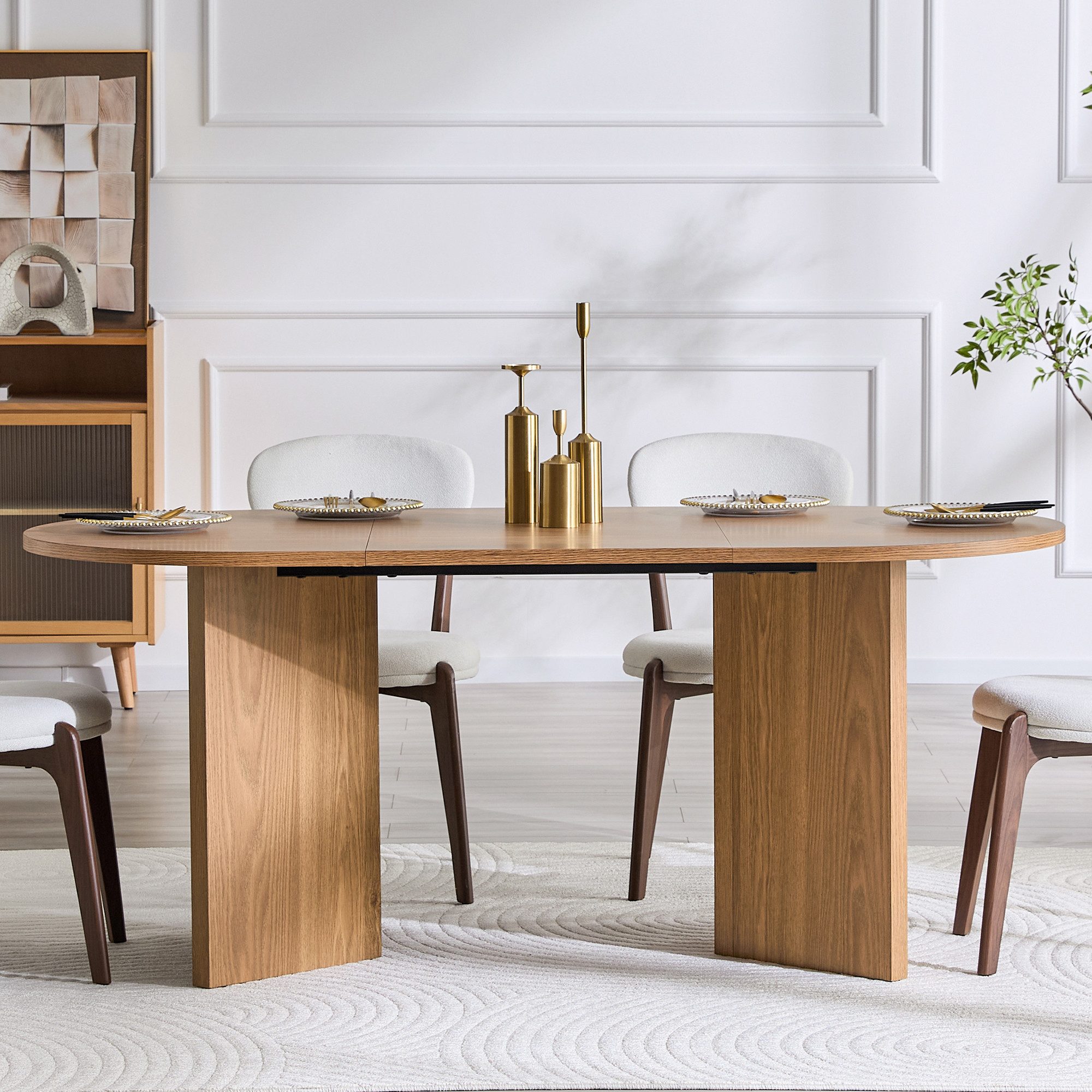 STILVORA Esstisch für vier bis sechs Personen runder Küchentisch für Küche Wohnzimmer (Wohnzimmertisch im Landhaus-Stil, für Esszimmer, Küche und Wohnzimmer), ovales Design mit feinen Unterlinien