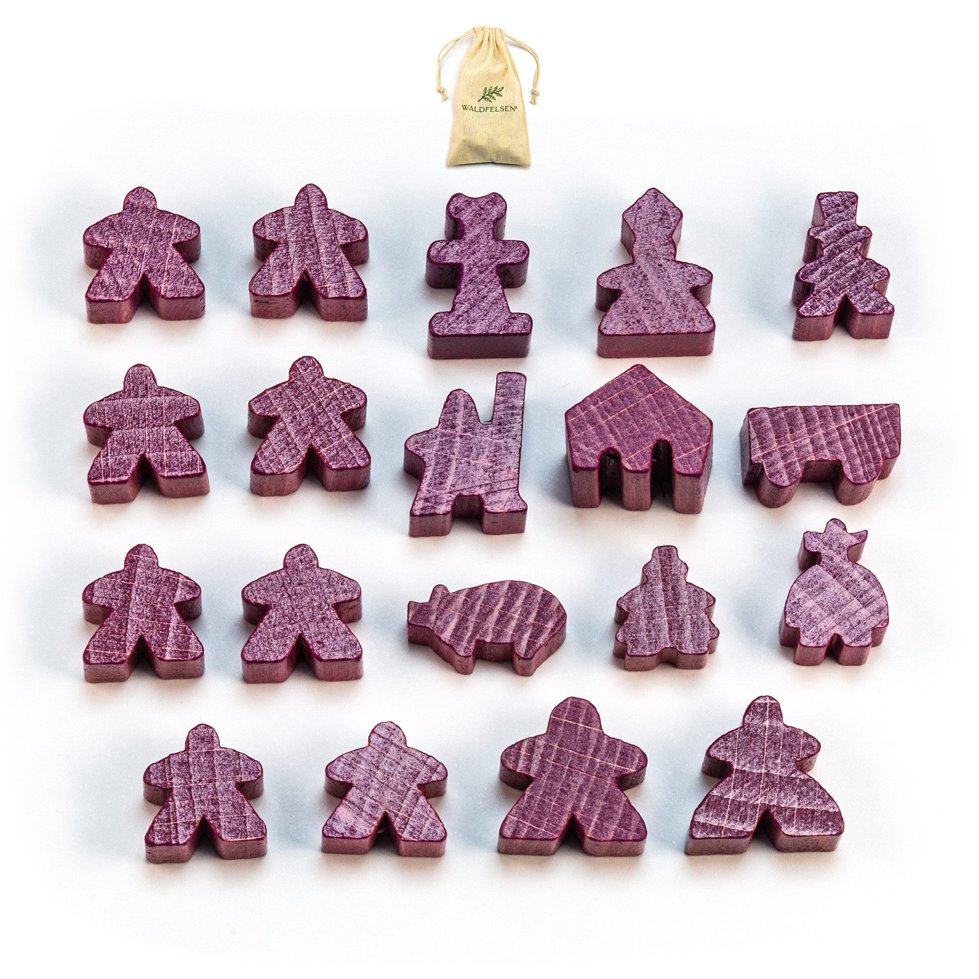 Waldfelsen Spiel – 19 Carcassonne Meeple Holzfiguren Spielfiguren aus Holz Komplett-Set, Spielmaterial, Verschiedene Farben
