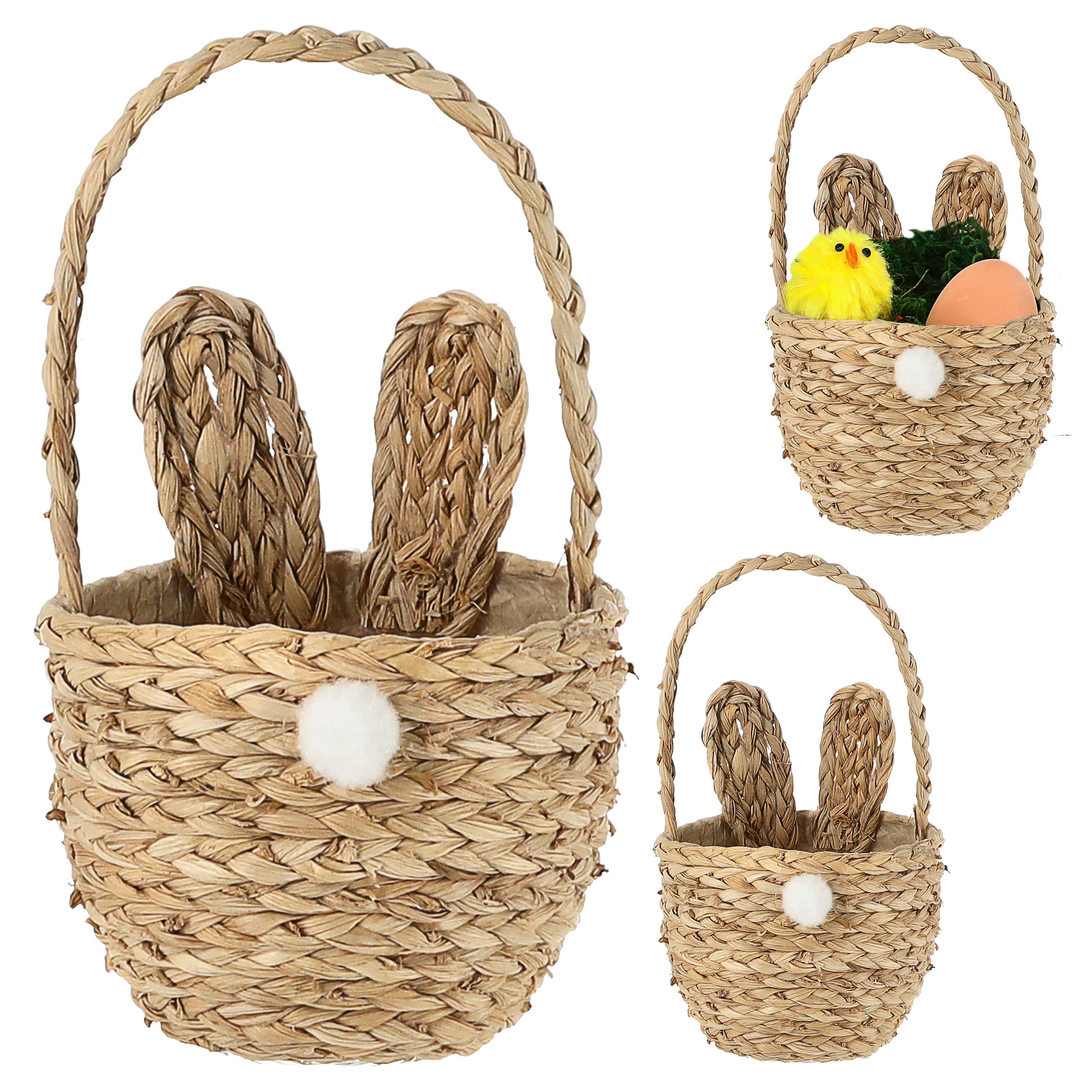 CEPEWA Osternest Osterkorb Henkel Hasenohren 3er Set 12x20cm Getreidestroh Maisblatt