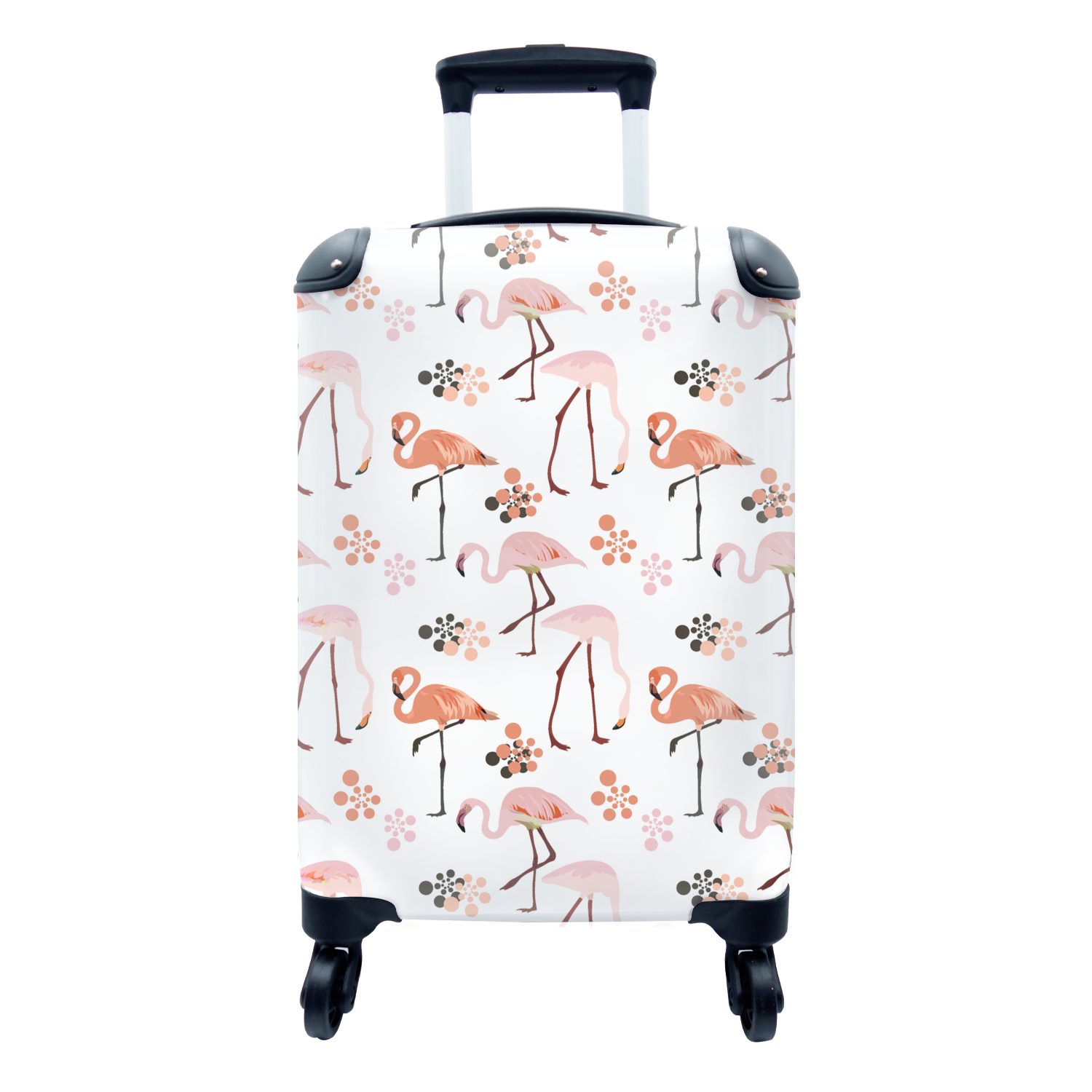 MuchoWow Handgepäckkoffer Muster - Flamingo - Blumen, 4 Rollen, Reisetasche mit rollen, Handgepäck für Ferien, Trolley, Reisekoffer