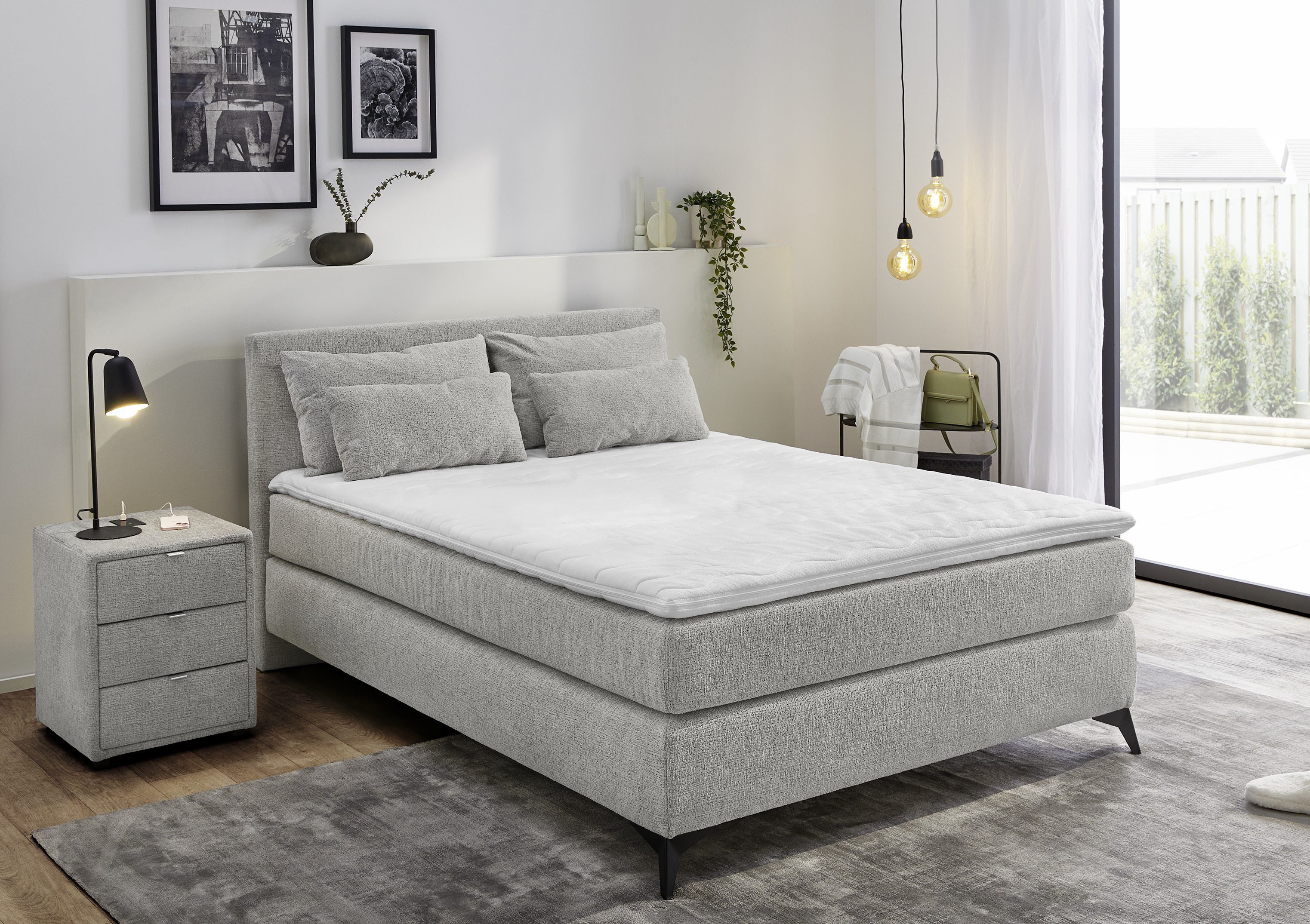 Jockenhöfer Gruppe Boxspringbett Paulina, inkl. Topper & Kissen, Härtegrade wählbar, 2 Stoffqualitäten, 140x200 cm oder 180x200cm, Chenille oder Cord