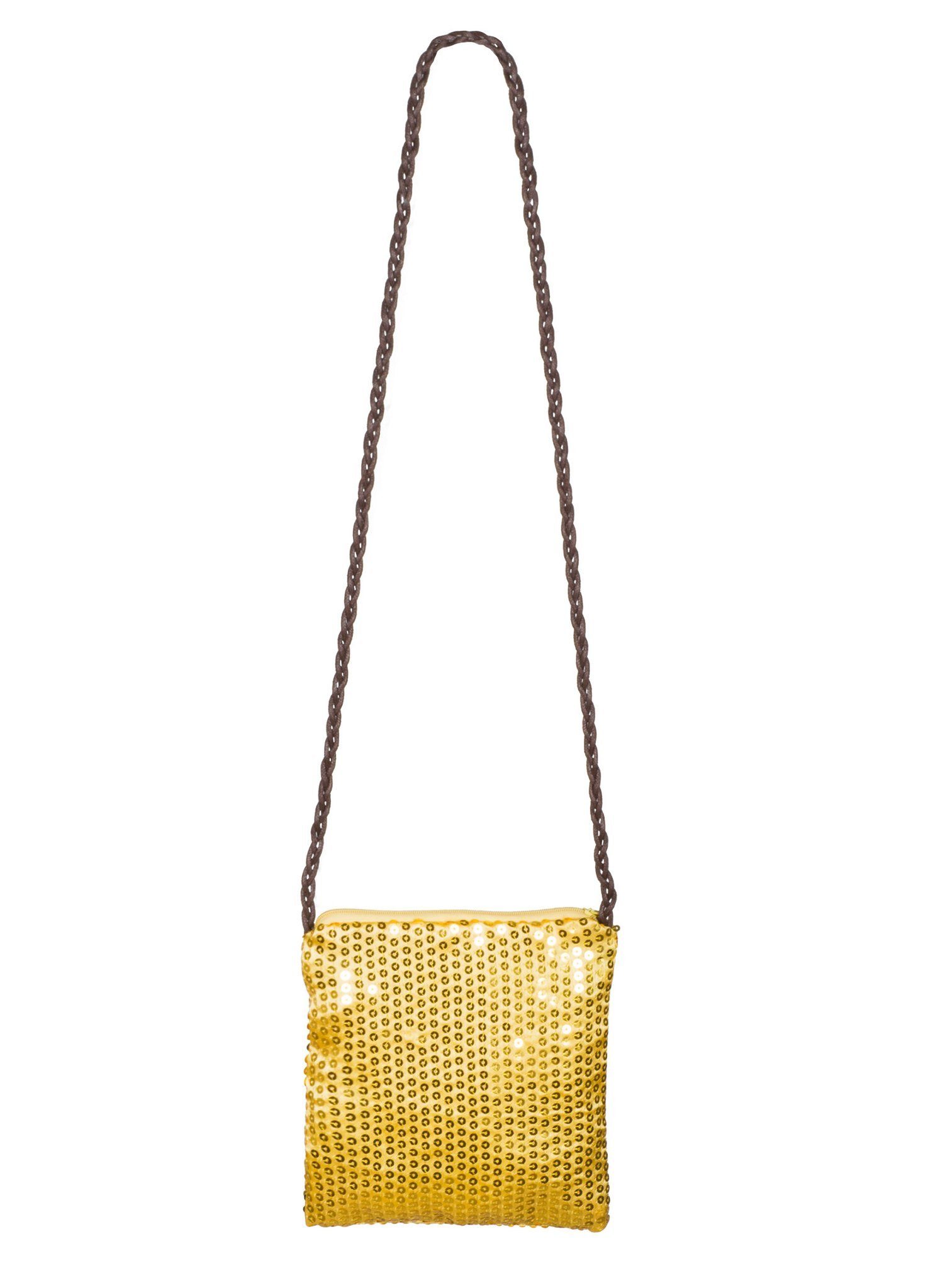 Boland Kostüm Pailletten Tasche gold, Glitzer-Umhängetasche für glamouröse Events