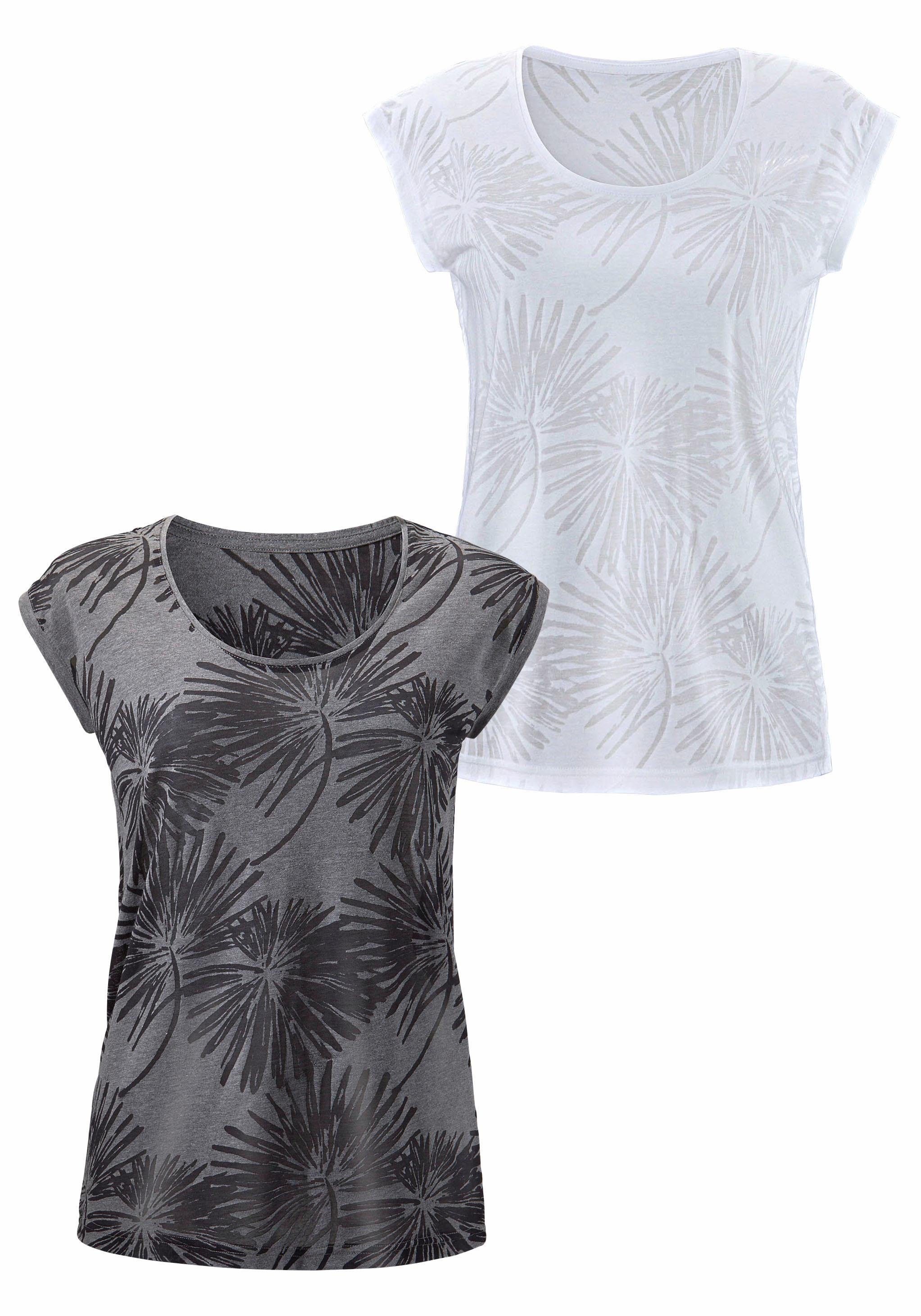 Beachtime (2er-Pack) leicht Palmen mit Ausbrenner-Qualität weiß T-Shirt grau, transparenten
