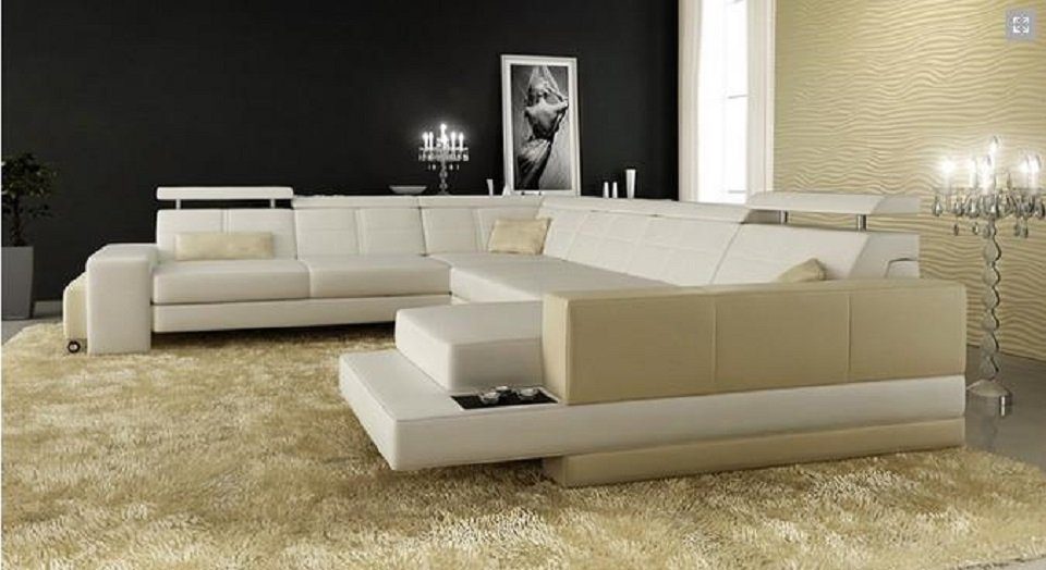 Weiß/Beige U-Form Made Polster Wohnlandschaft Ecksofa Europe Garnitur, Ecksofa Couch in Designer JVmoebel