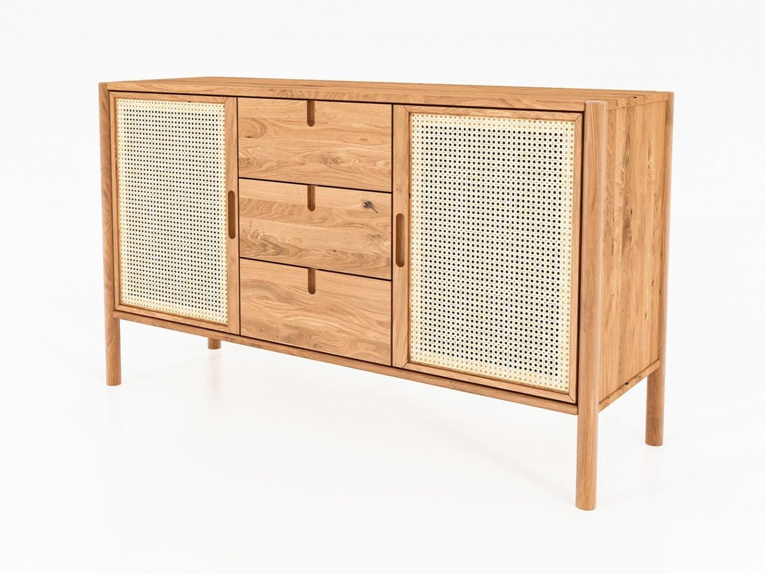 Natur24 Kommode Kommode Zola Wildeiche massiv 142x84 cm Rattan