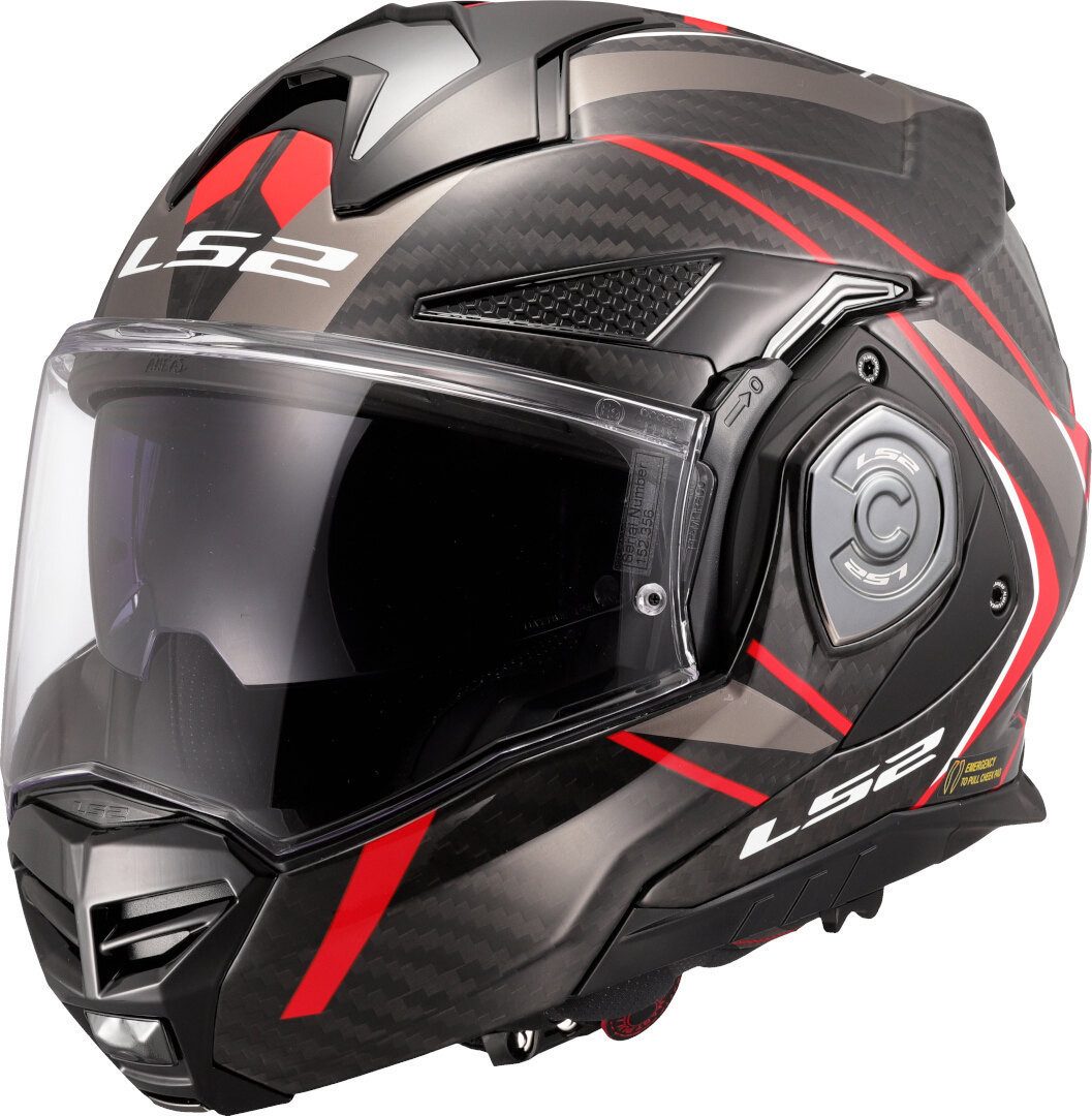 LS2 Motorradhelm FF901 Advant X Carbon Future II Klapphelm, vorbereitet für Kommunikationssystem,Notfallsystem-Polsterung (EQ