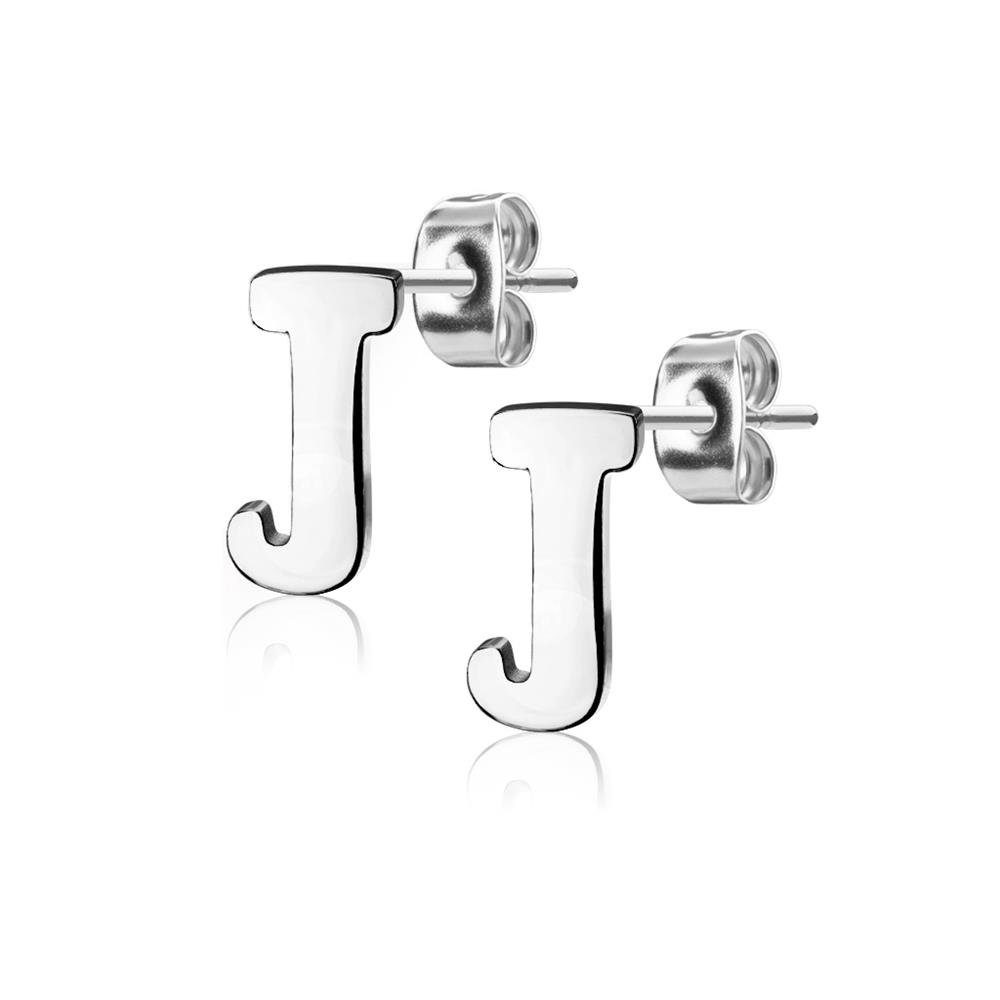 BUNGSA Ohrstecker-Set Ohrstecker Buchstaben Silber aus Edelstahl Damen (1 Paar (2 Stück), 2-tlg), Ohrschmuck Ohrringe J