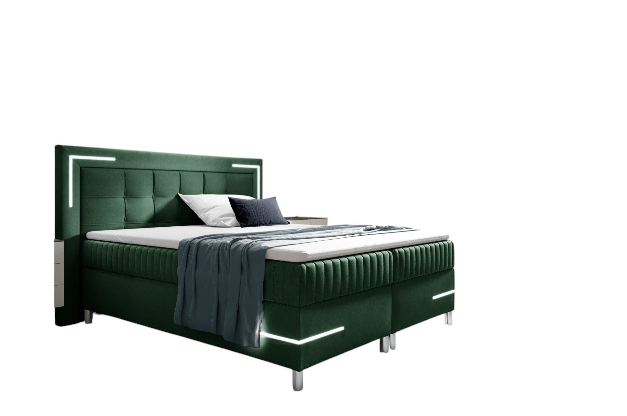 Fun Möbel Boxbett Bett Schlafzimmerbett AMORE Nr.2 in Stoff Fresh (inkl. Bettkasten, inkl. Topper), LED Leuchten mit Fernbedienung