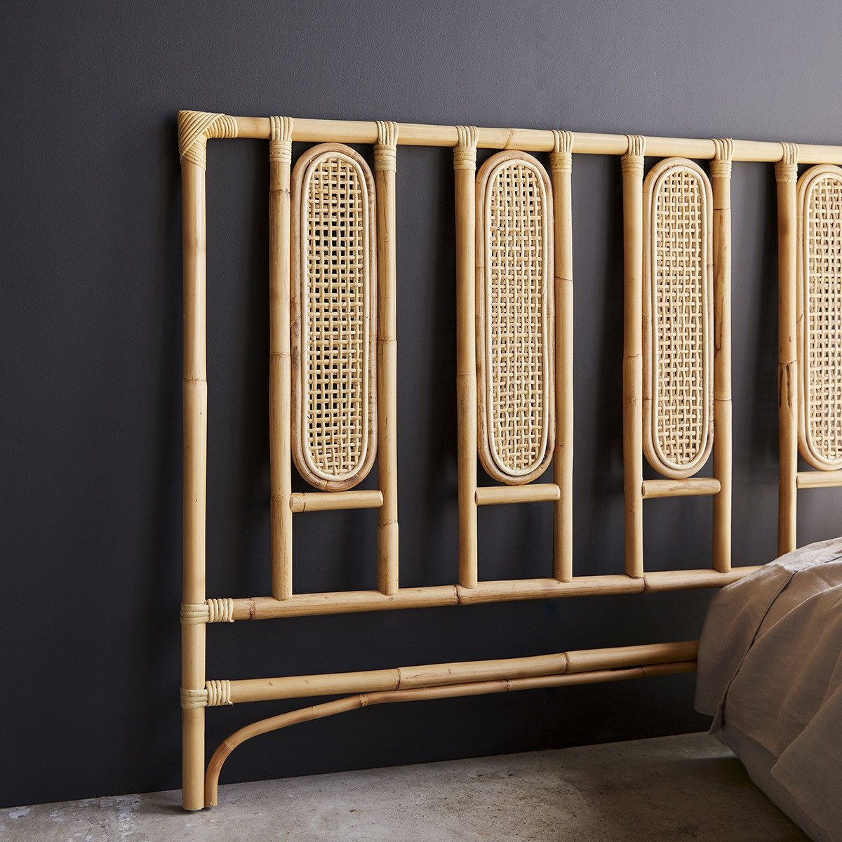 Tikamoon Massivholzbett Kopfteil aus Rattanstäben 160 Paulette (1-tlg)