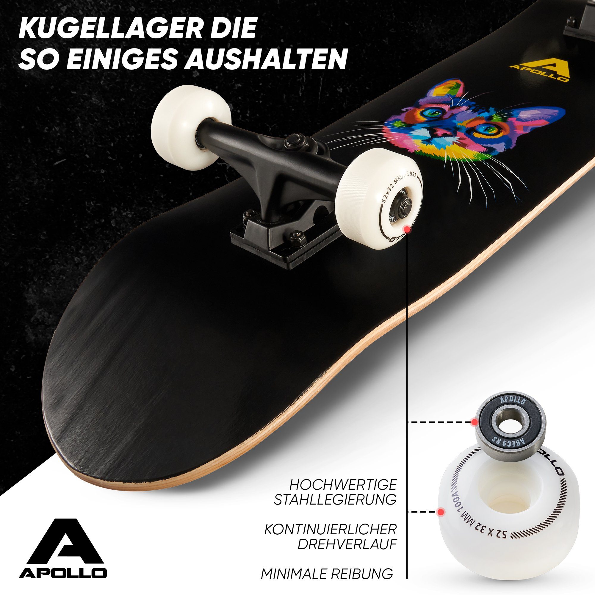Apollo Skateboard Skateboard Kinder und Erwachsene Wood Board, Kinder Skateboard ab 6 Jahre