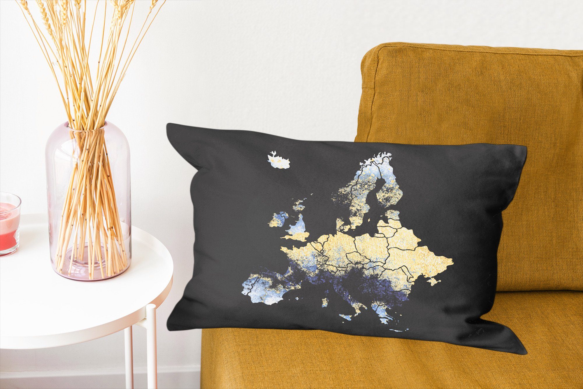 Dekokissen Karte Schlafzimmer - MuchoWow Dekoration, - Füllung, Wohzimmer Dekokissen Zierkissen, Blau, Delfter Europa mit