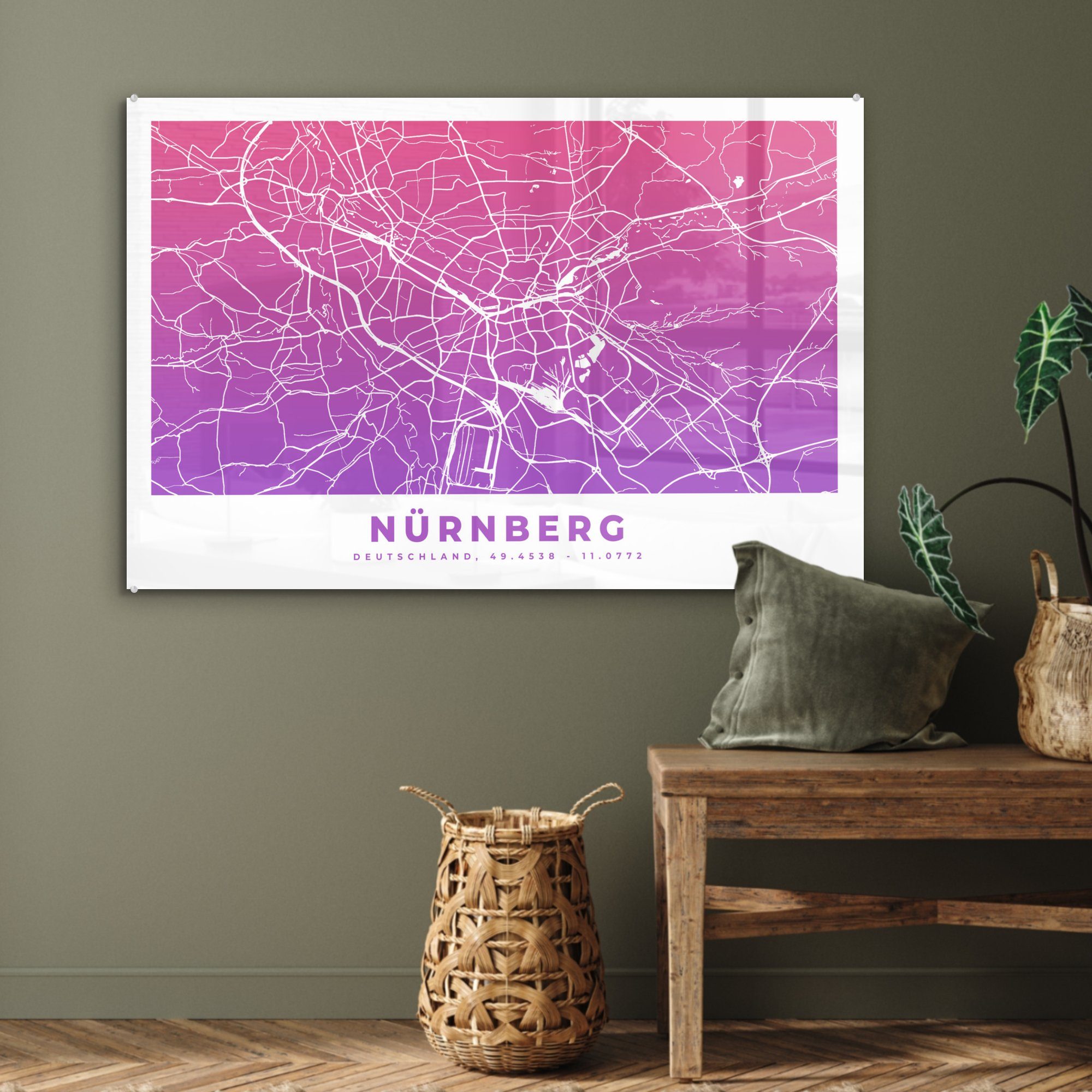 MuchoWow Acrylglasbild Nürnberg - Deutschland, (1 Acrylglasbilder St), Wohnzimmer & Schlafzimmer - Stadtplan