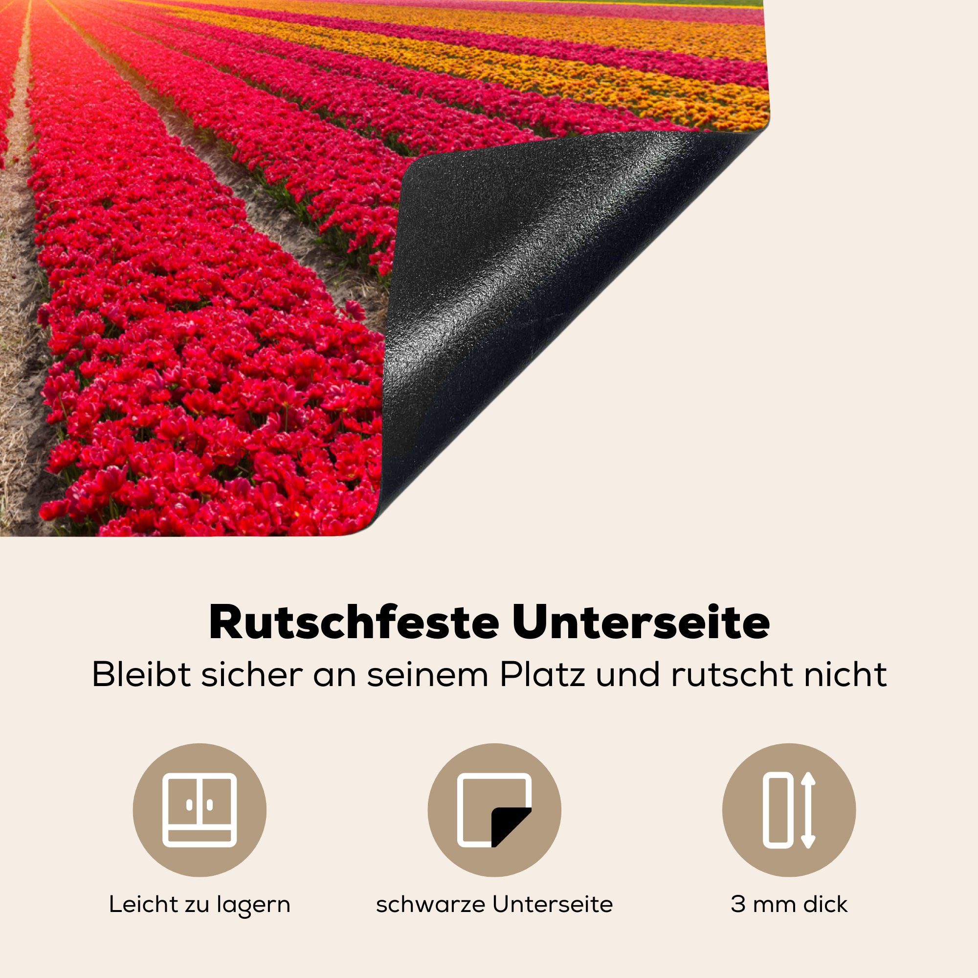 MuchoWow Herdblende-/Abdeckplatte Mühle - Blumen Mobile Ceranfeldabdeckung Niederländisch, tlg), - nutzbar, cm, (1 - 60x52 Vinyl, Arbeitsfläche Sonnenuntergang