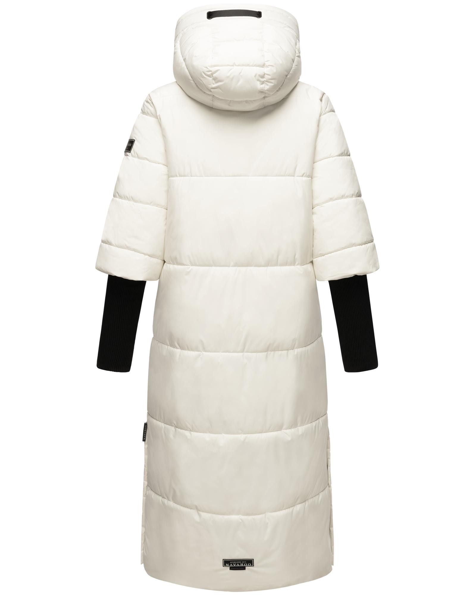 Navahoo Steppmantel Ciao Miau XIV Langer Wintermantel mit Rippstrickärmel