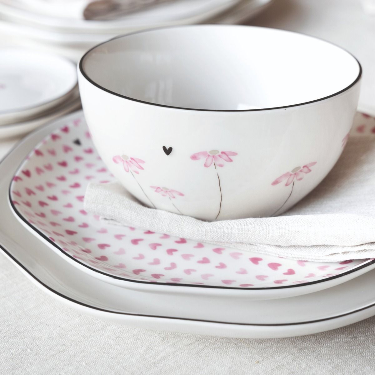 Bastion Collections Müslischale Watercolour Flower, Keramik, Spülmaschinengeeignet, Weiß, Motiv: Blumen