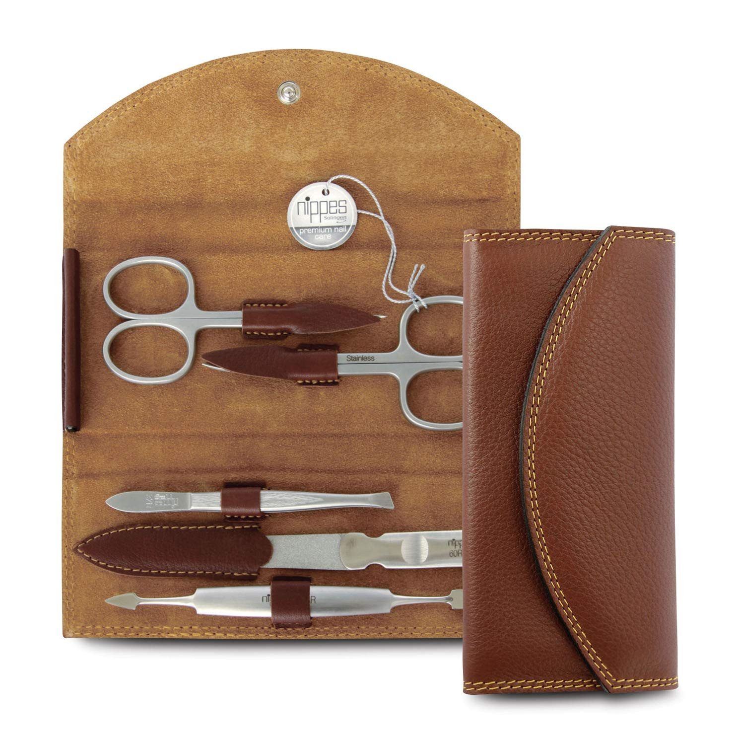 nippes Solingen Maniküre-Etui Maniküre-Set Classic, 5-tlg. Echtes Rindleder-Etui, Edelstahl Rostfrei, 5 tlg., nickelfrei