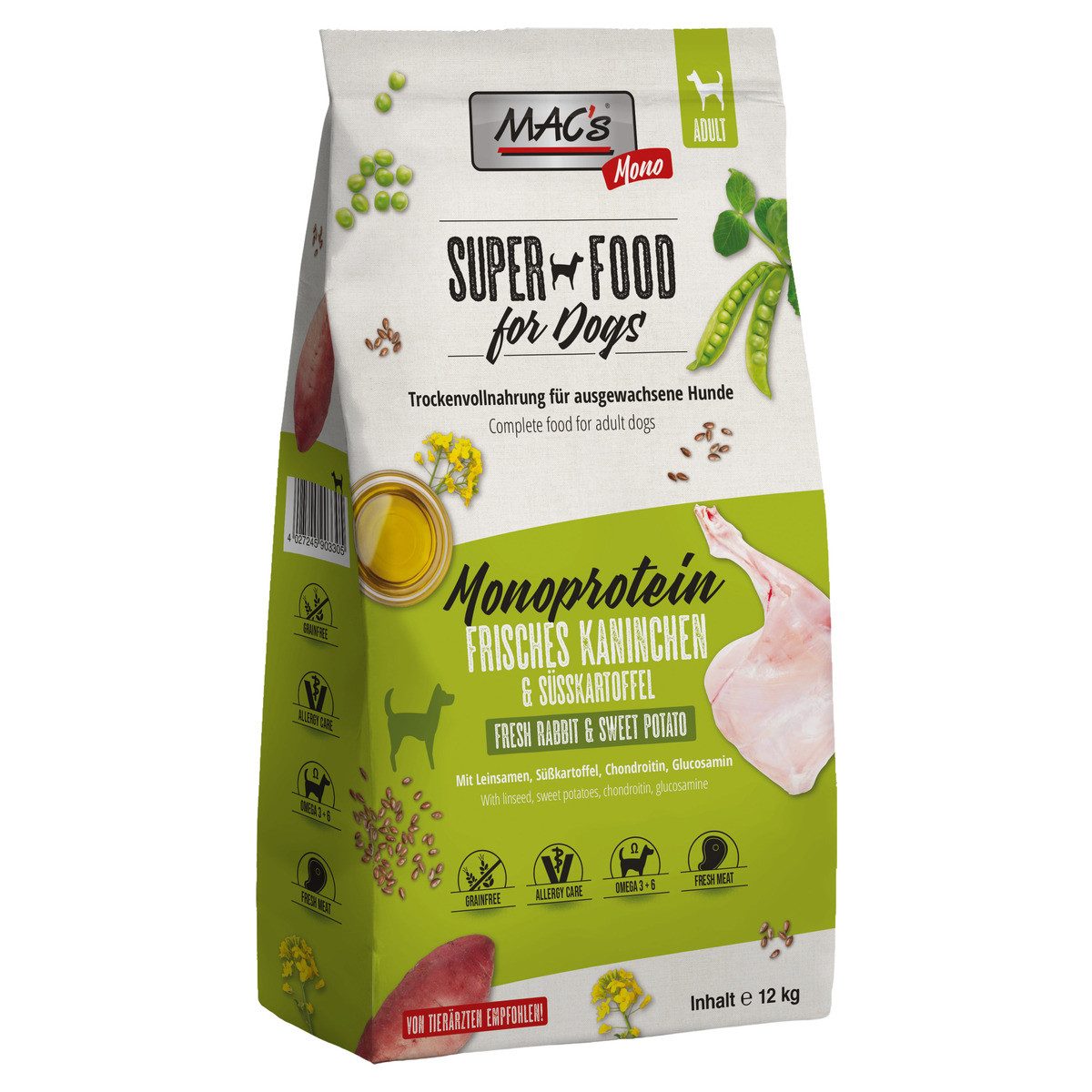 MAC'S Monoprotein frisches Kaninchen 12 kg, Trockenfutter für: Hund