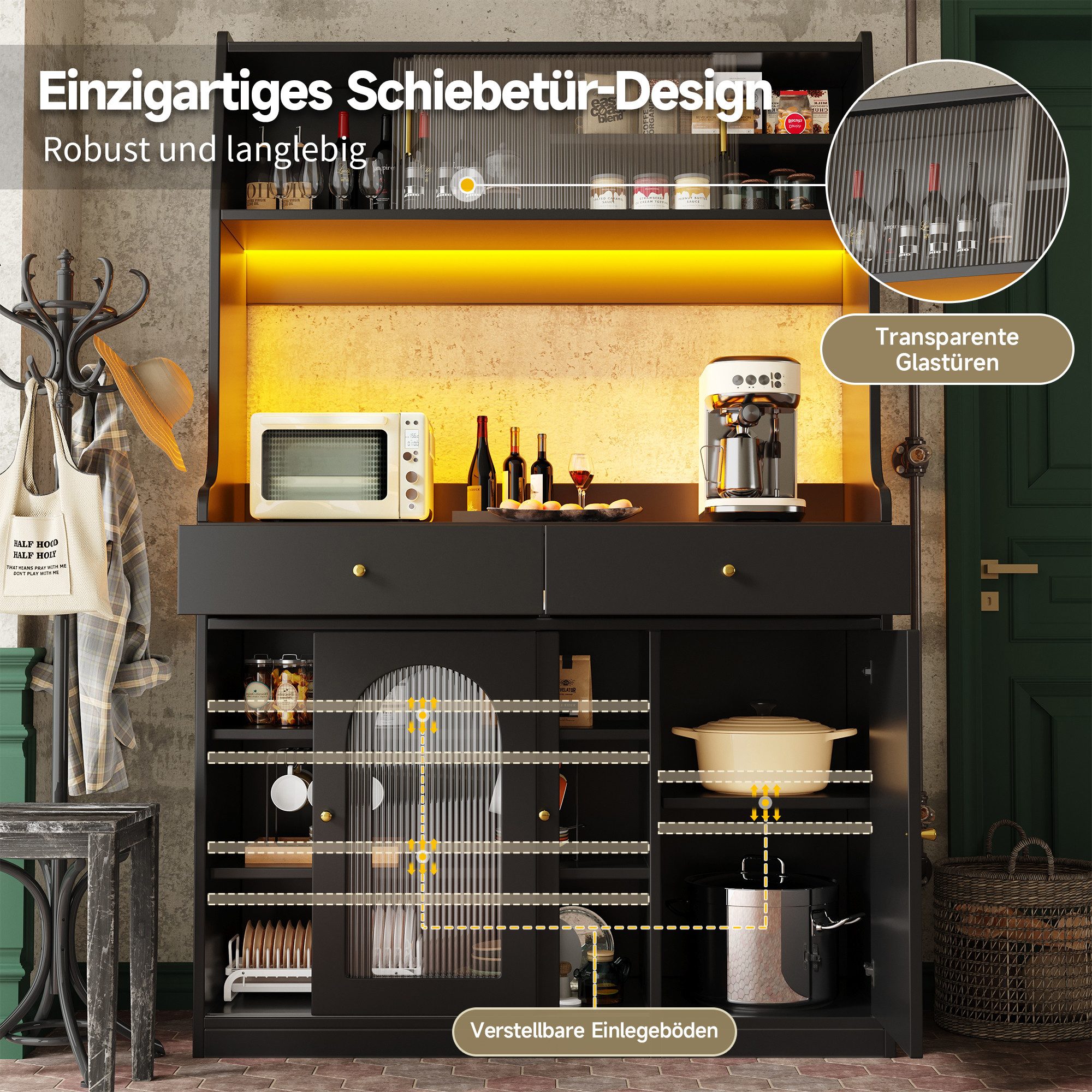 i@home Hochschrank Küchenschrank,Vitrinenschrank, Buffetschrank, schwarz/we günstig online kaufen