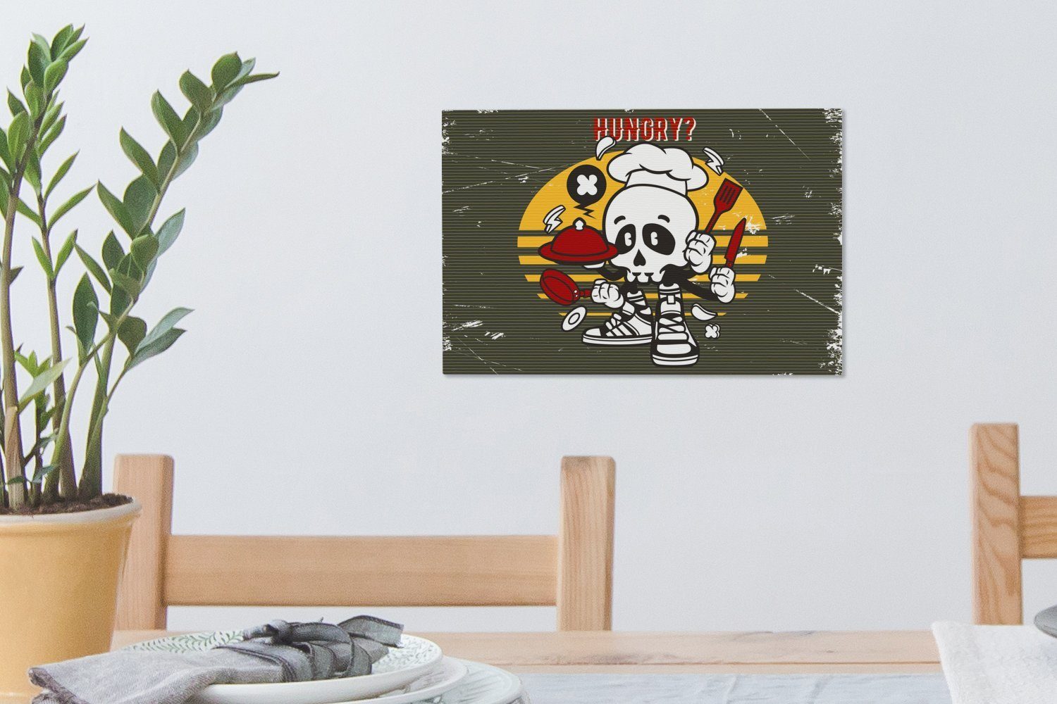 Leinwandbild OneMillionCanvasses® - Wandbild Totenkopf, Küche cm Vintage Wanddeko, (1 30x20 Leinwandbilder, - St), Aufhängefertig,