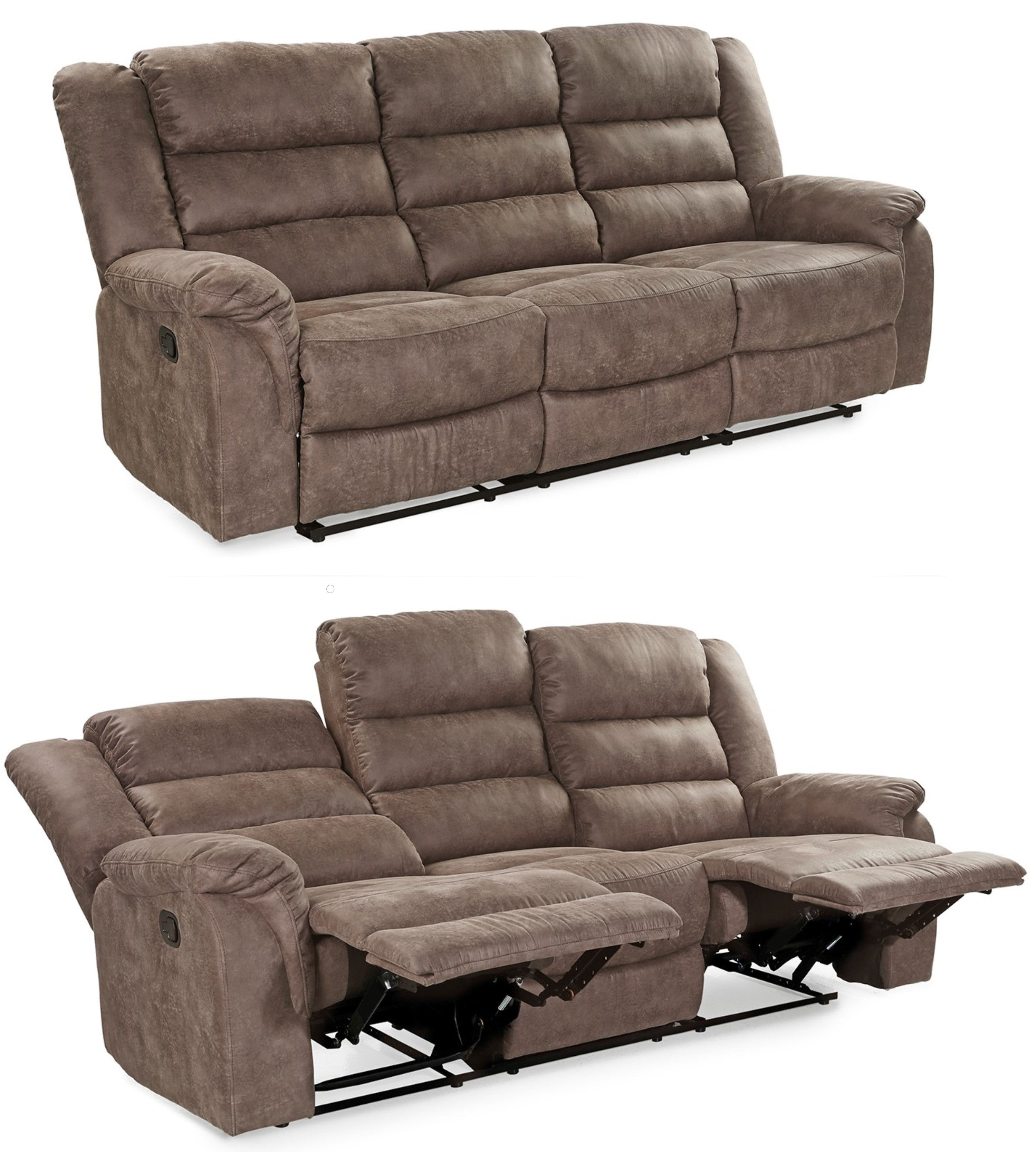 luma-home 3-Sitzer 15134, Sofa mit halbautomatischer Relaxfunktion 212 cm breit, Federkern, Wellenunterfederung, Bezug Mikrofaser, Vintage Grau Braun