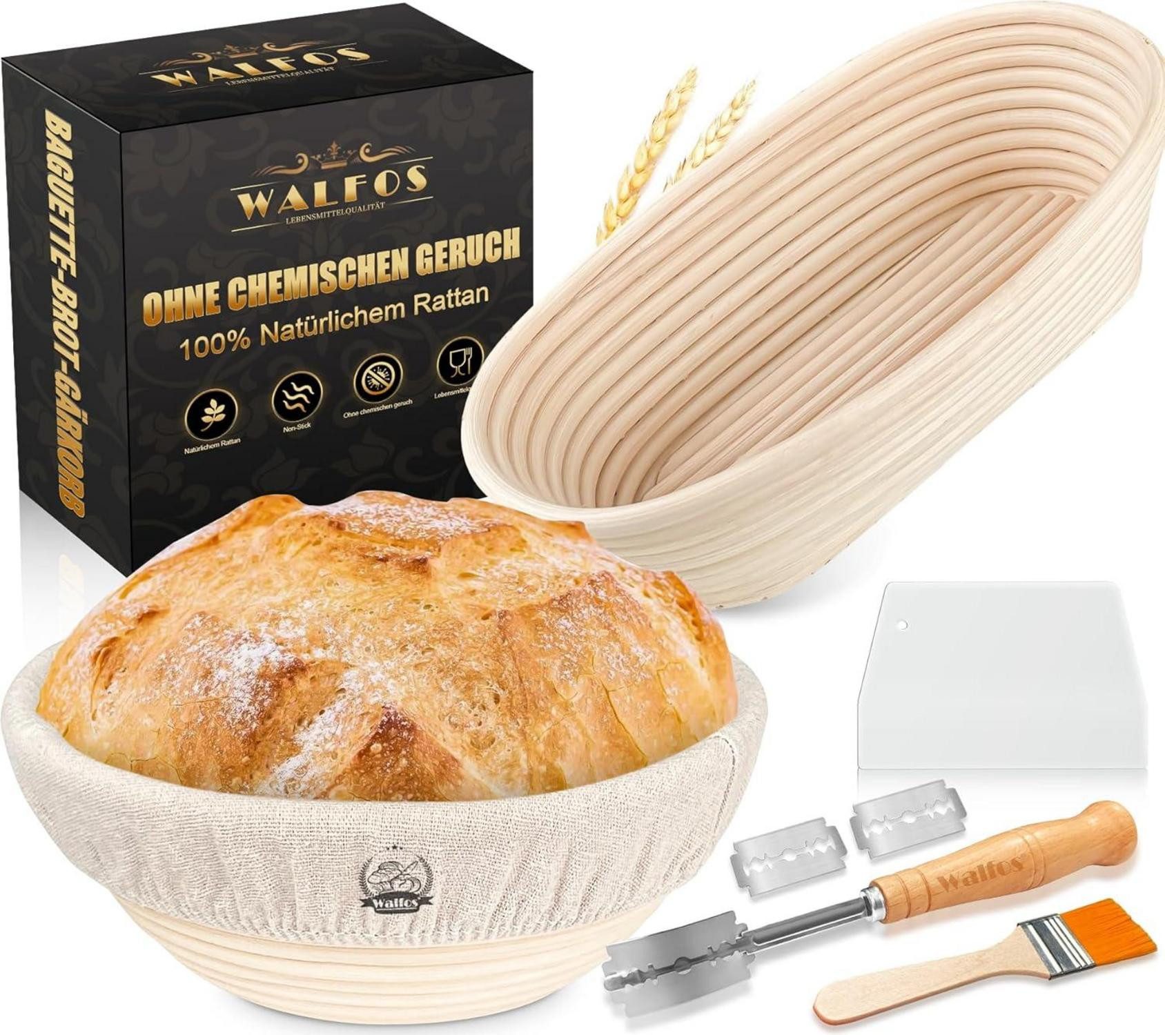 Back-Set Gärkörb Set 2-teilig 23cm Rund + 25cm Oval 100% Natürliches Rattan mit