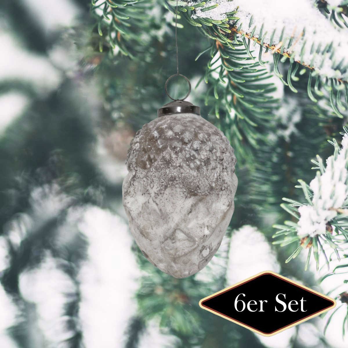 Antikas Weihnachtsfigur Weihnachtskugel Glas, Zapfenform weiß patiniert - handgemacht in