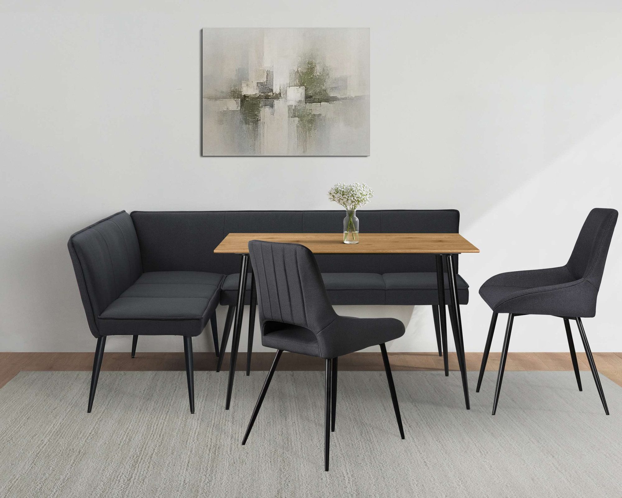 OTTO home Eckbankgruppe Danny/Ianna/Derrek, (Set, 4-tlg., Eckbankgruppe mit Tisch, Eckbank, Stühle), Sitzgruppe, Eckbank und Stühle bequem gepolstert, Tisch 120x80 cm
