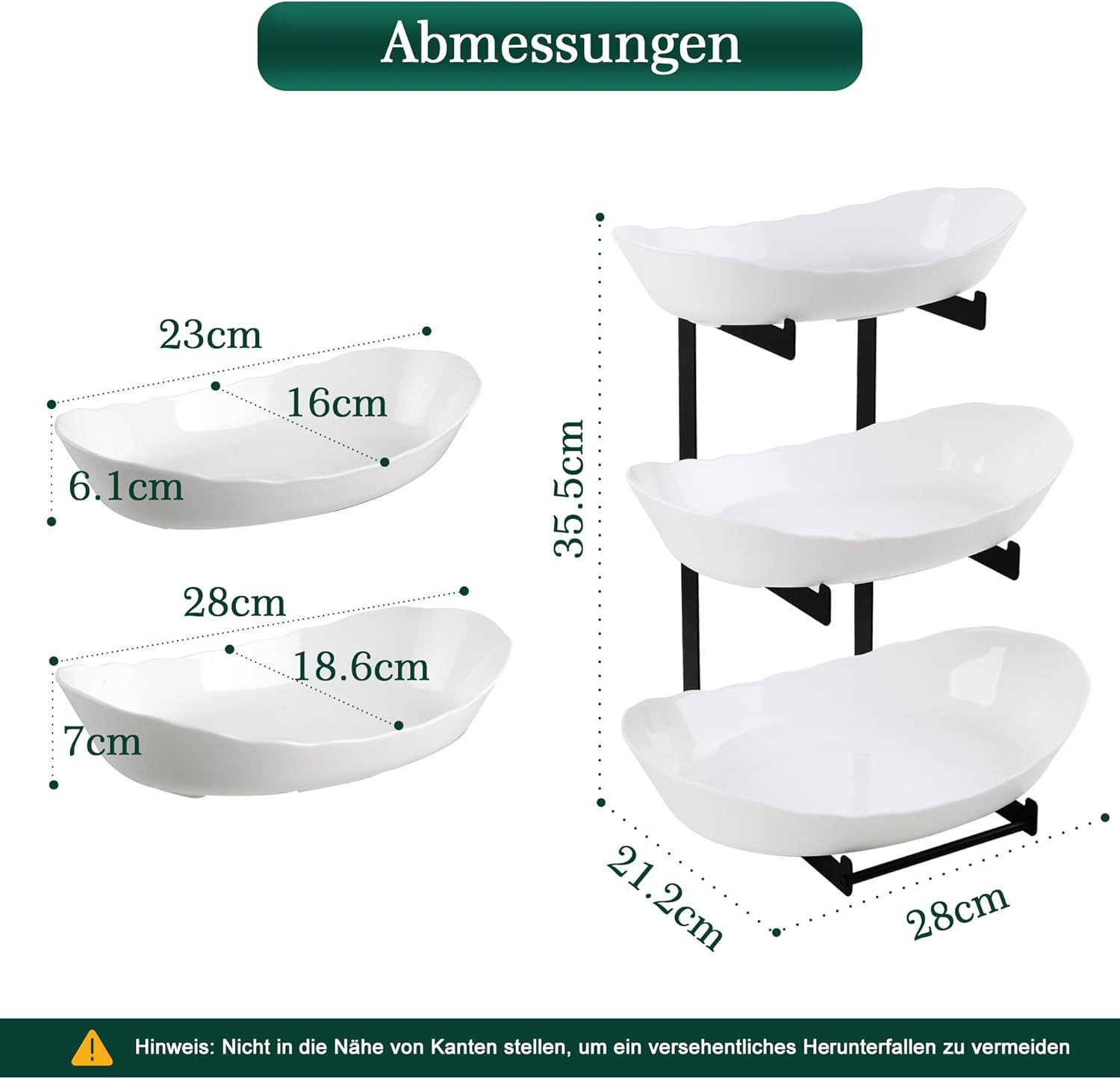 LIBWYS Obstschale 3-stöckige Obstetagere aus Kunststoff mit Ständer Anti-Rutsch-Design, PVC, (Mehrteiliges Obstschalen Set mit 3 Ebenen und stabilem Steckständer XL), Vertikales Design zur Platzersparnis, flexibel nutzbare Schalen