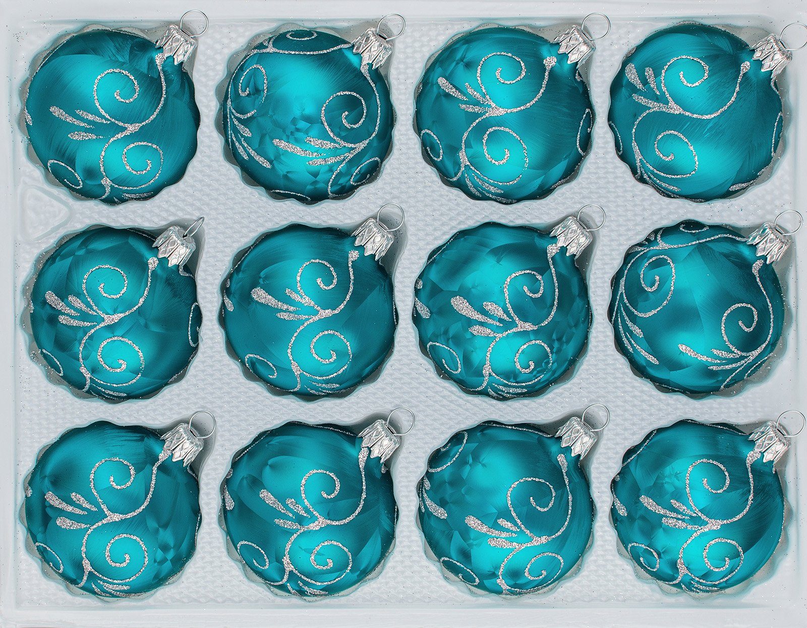 "Ice Weihnachtsbaumkugel Navidacio Set Ornamente" 12tlg. Glas-Weihnachtskugeln Silber Petrol-Türkis