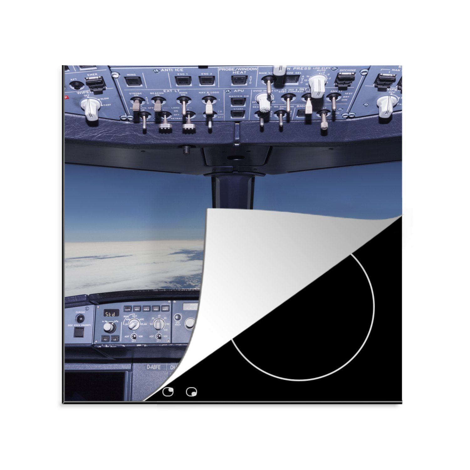 MuchoWow Herdblende-/Abdeckplatte Cockpit - Wolken - Flugzeug, Vinyl, (1 tlg), 78x78 cm, Ceranfeldabdeckung, Arbeitsplatte für küche