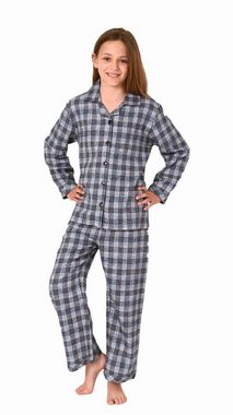 Normann Pyjama Mädchen langarm Flanell Schlafanzug in Karo Optik zum durchknöpfen