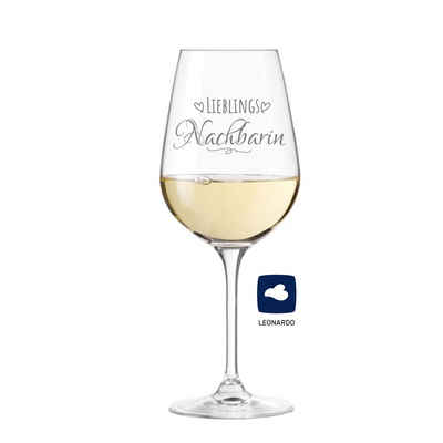 KS Laserdesign Weißweinglas »Leonardo Weinglas mit Gravur '' Lieblingsnachbarin ''- Geburtstagsgeschenke für beste Freunde, Freundschaft Geschenk, Weihnachten, Lieblingsmensch«, TEQTON Glas, Lasergravur