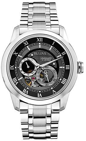 Edelstahl, Uhr silberfb. Armband Ionenplattiert 96A119, Mechanische Bulova aus