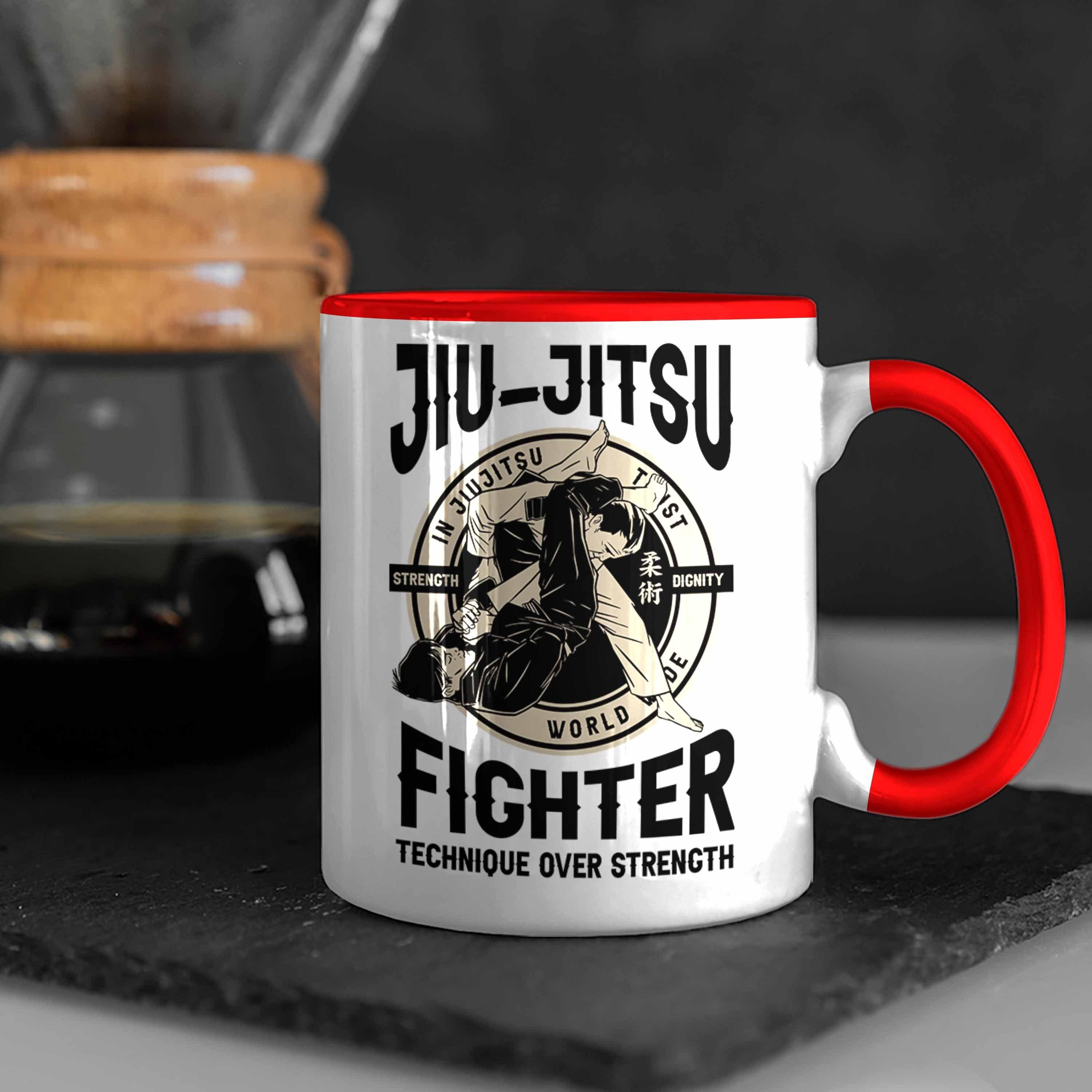 Trendation Geschenkidee Jitsu Tasse Rot Jiu über Geschenk Technik für Kampfsportler Tasse