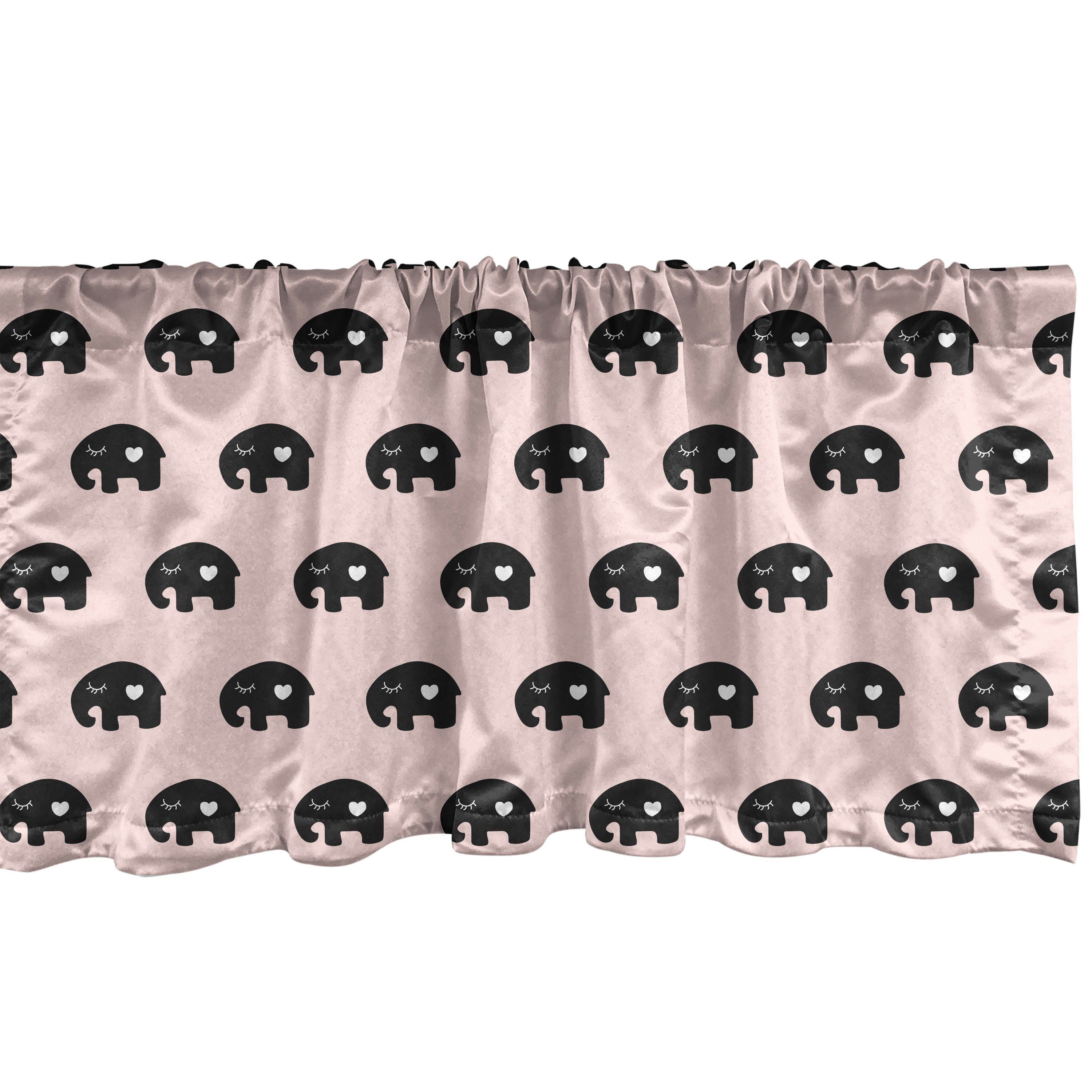 Scheibengardine Vorhang Volant für Küche Schlafzimmer Dekor mit Stangentasche, Abakuhaus, Microfaser, Ethnisch Elefant mit Herz
